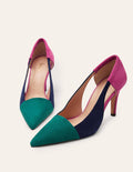 Cut Out Suede Court Shoes-Deep Forest/Navy/Pop Pansy