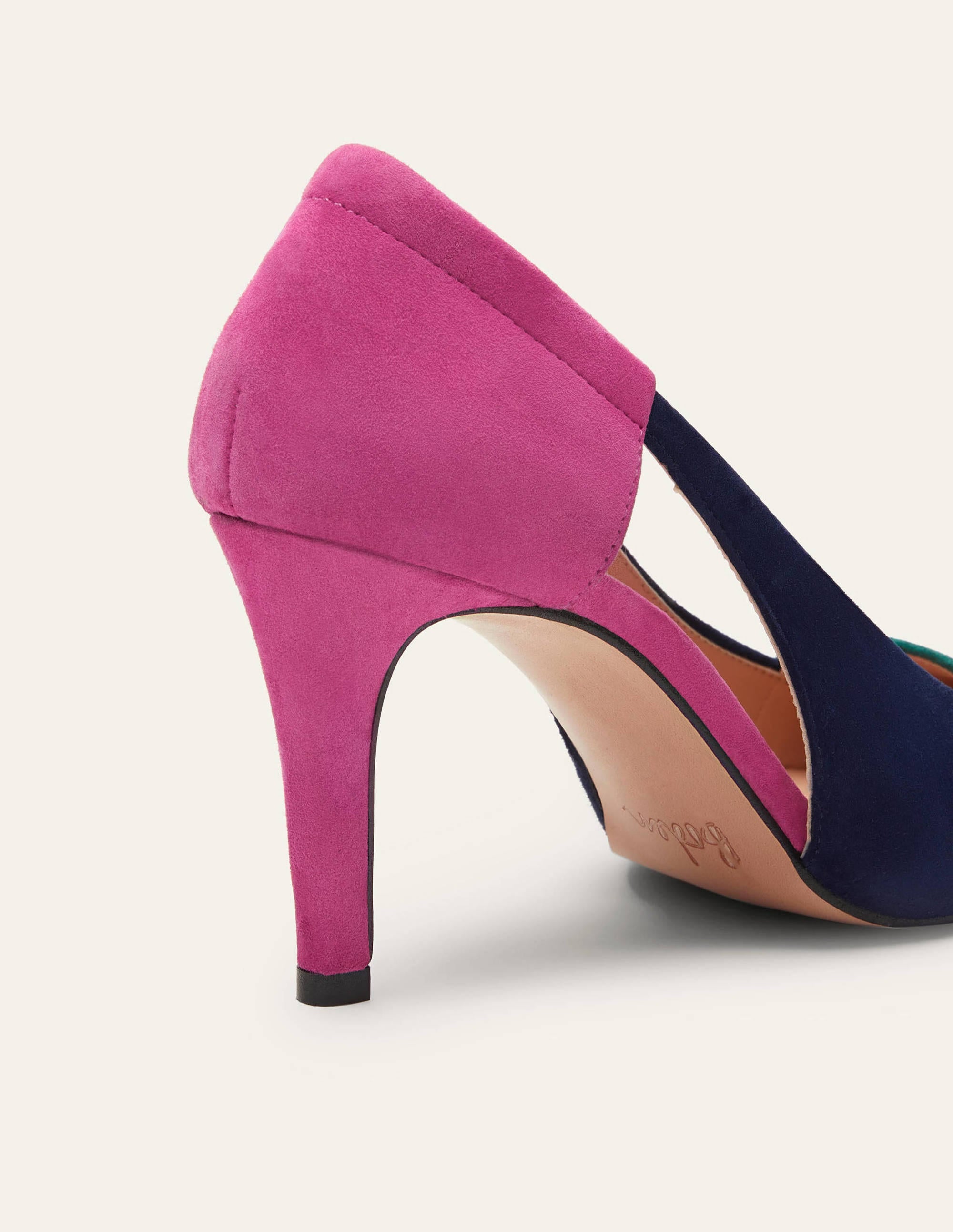 Cut Out Suede Court Shoes-Deep Forest/Navy/Pop Pansy - Image 2