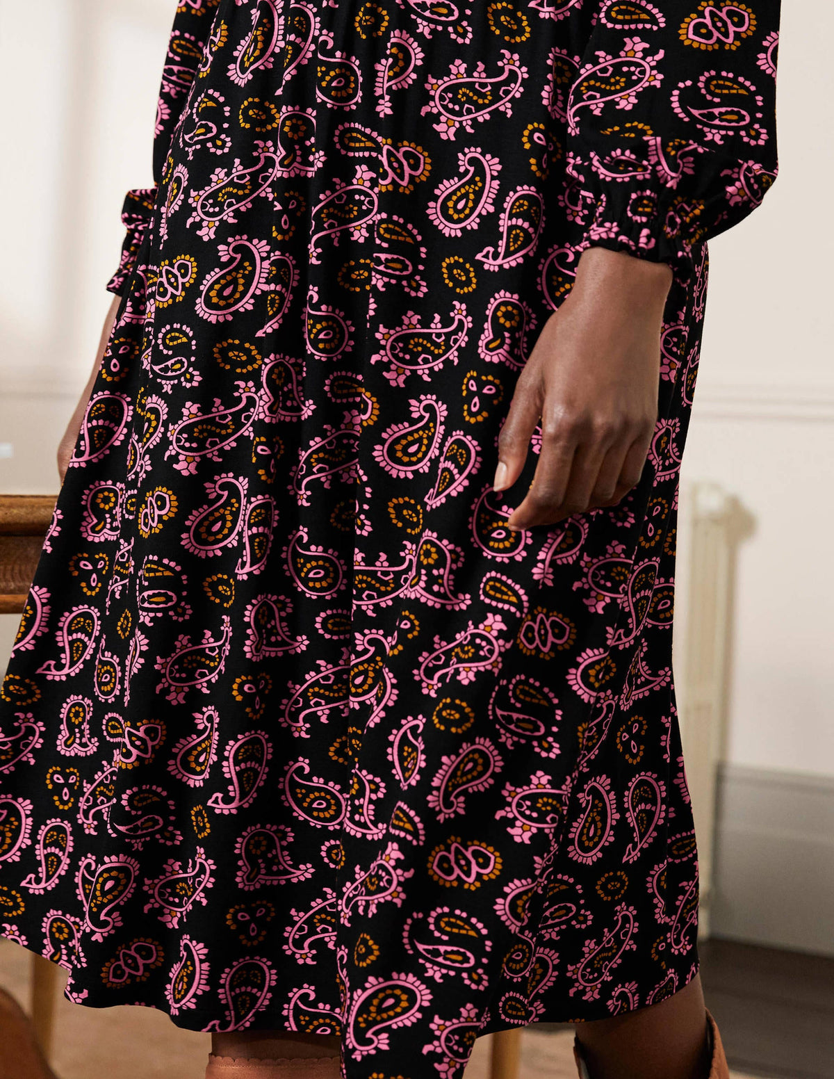 Evelyn Jersey Midi Dress-Azalea, Intricate Paisley - Image 2