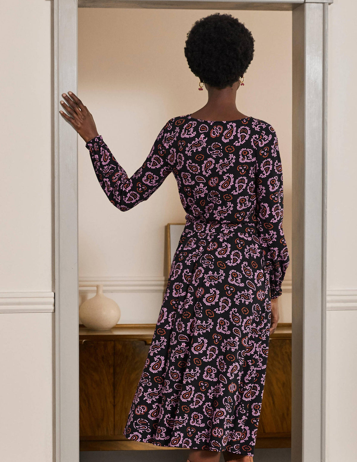 Evelyn Jersey Midi Dress-Azalea, Intricate Paisley - Image 3