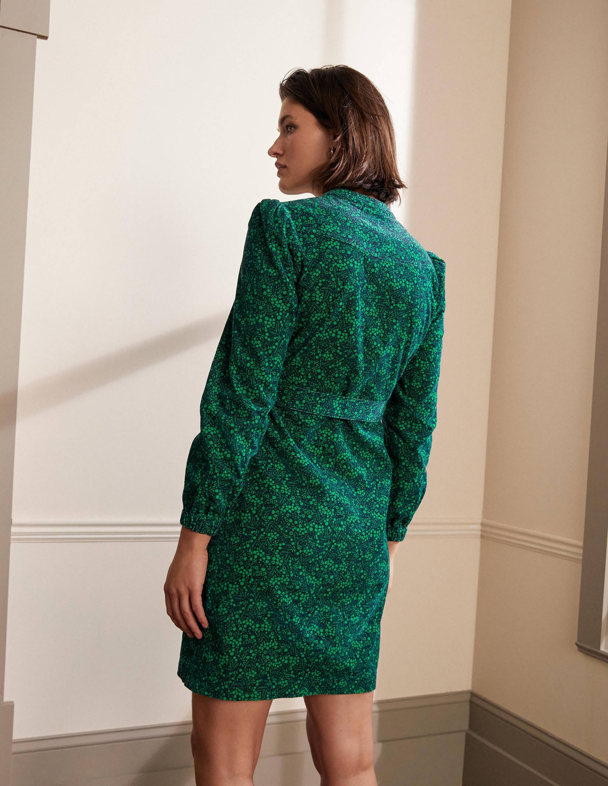 Esmeralda Tie Waist Dress-French Navy, Enchanting Forest - Image 3