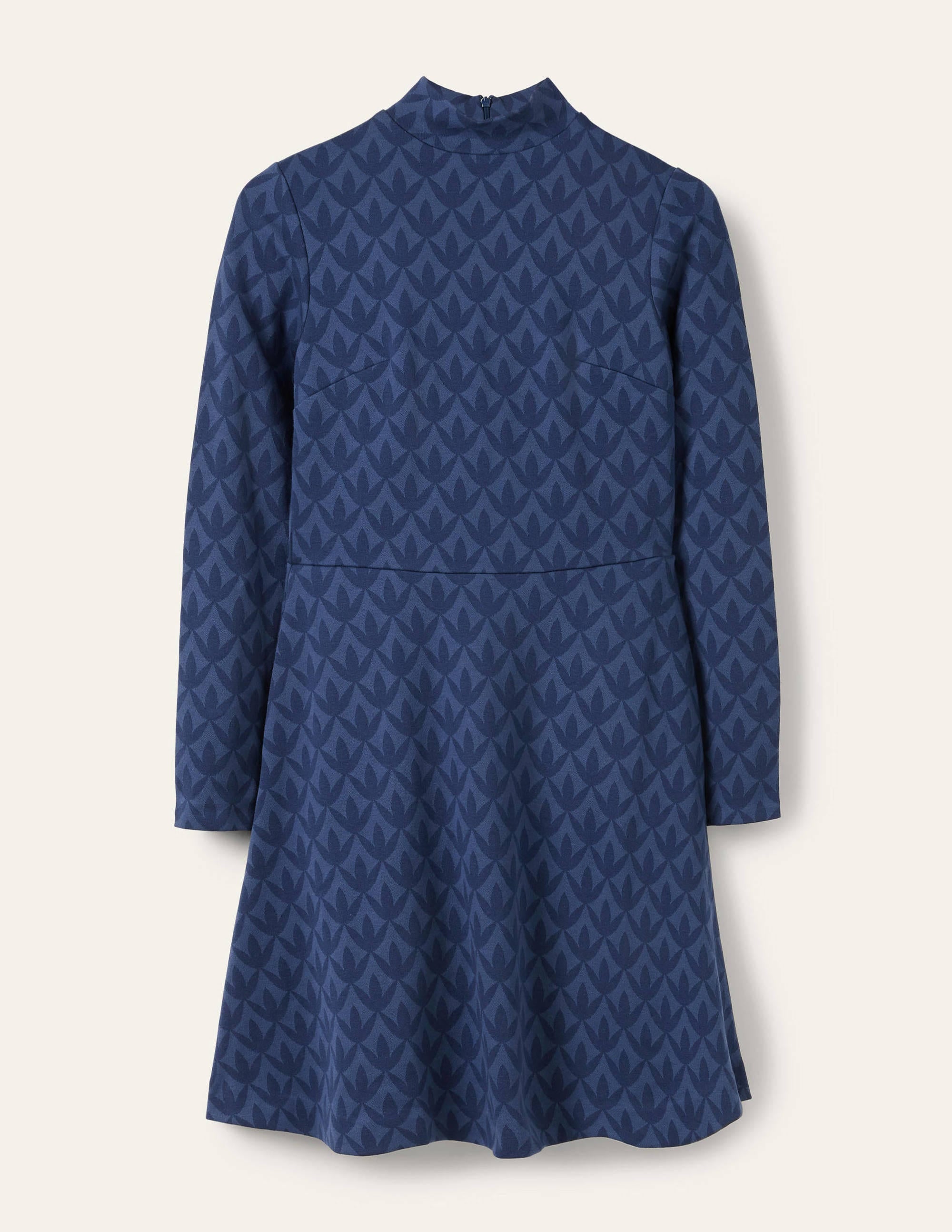 High Neck Jacquard Dress-Night Blue, Petal Geo - Image 5