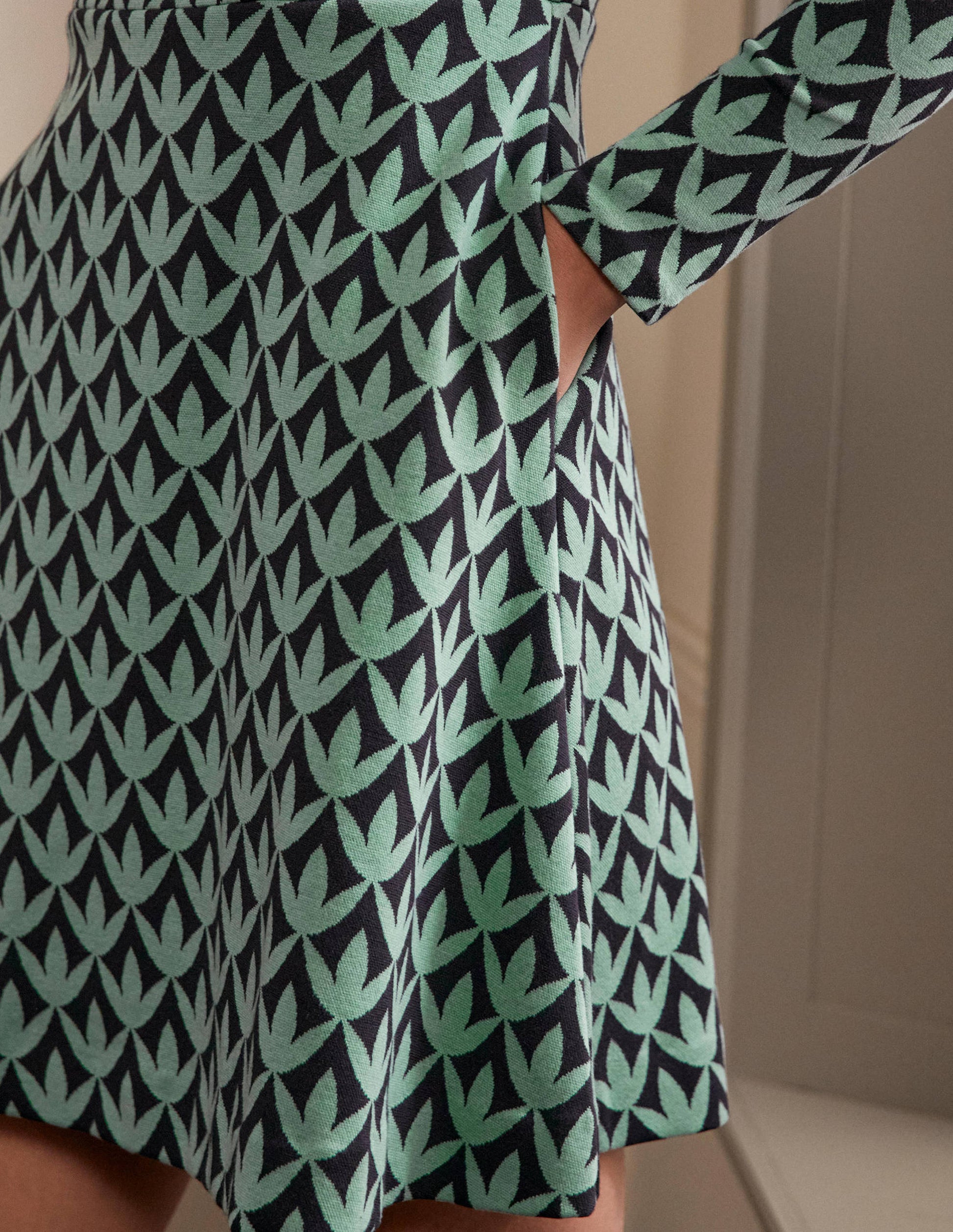 High Neck Jacquard Dress-Csarite, Petal Geo-2