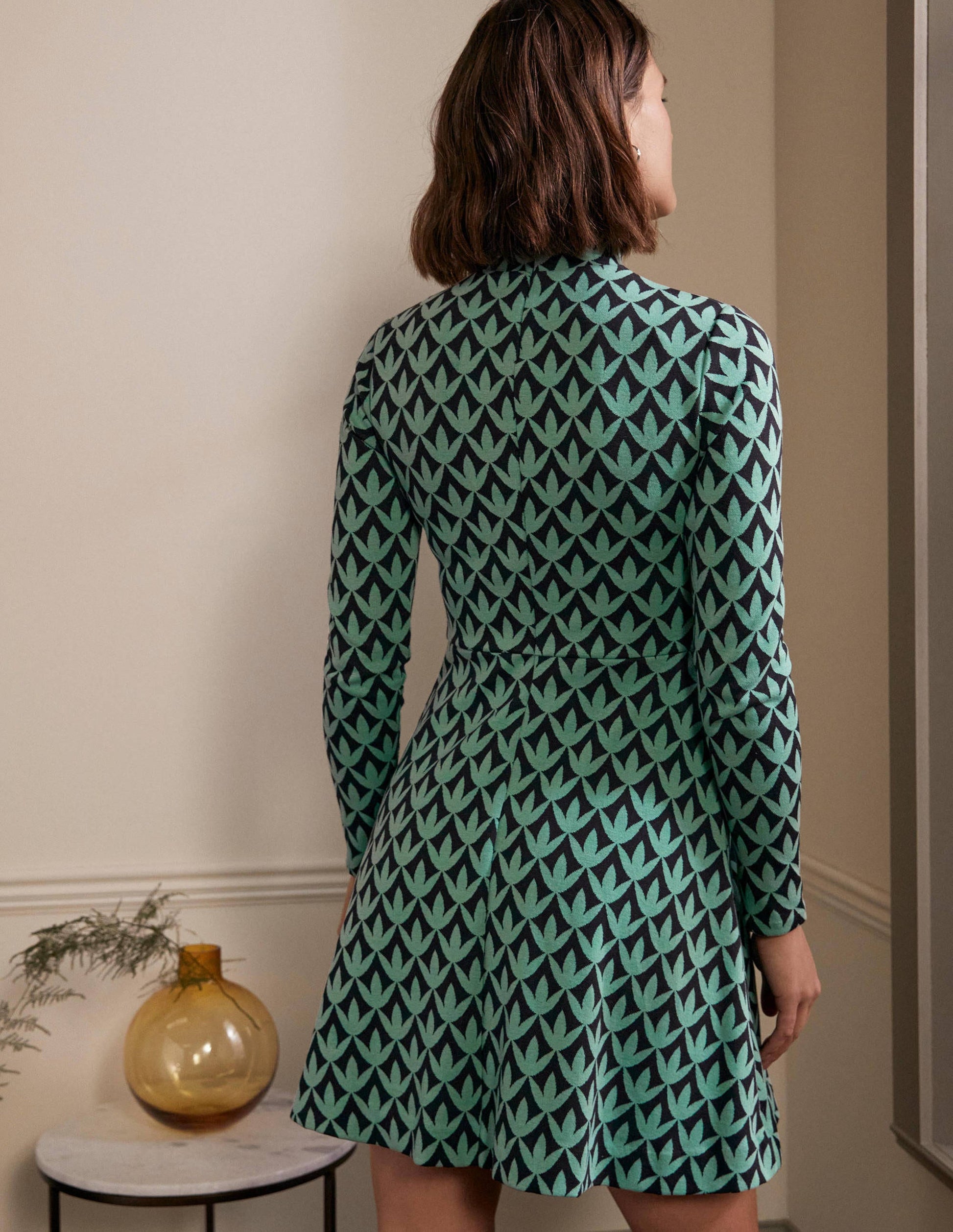 High Neck Jacquard Dress-Csarite, Petal Geo-3
