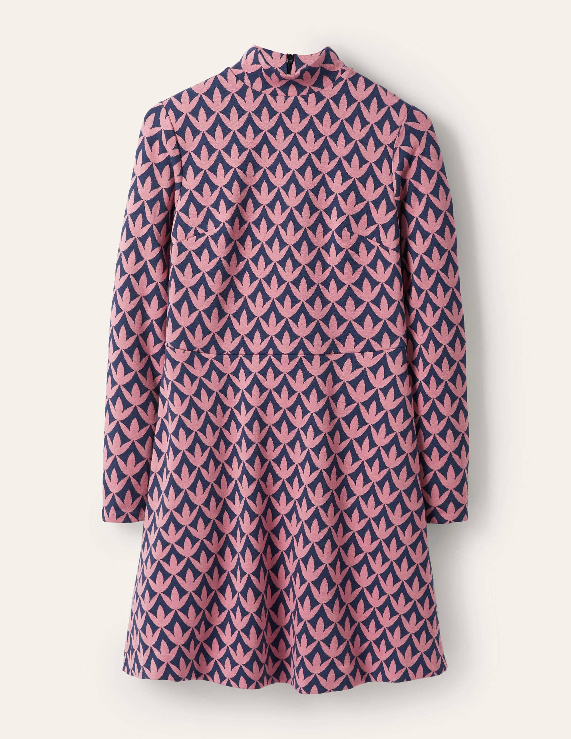 High Neck Jacquard Dress-Dust Cloud Pink, Petal Geo - Image 5