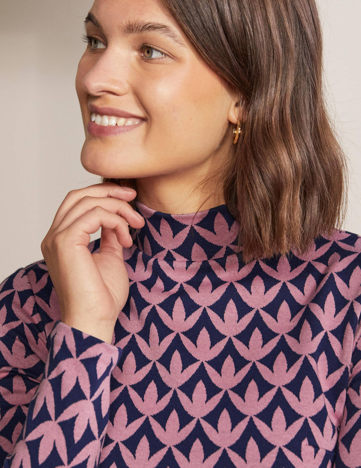 High Neck Jacquard Dress-Dust Cloud Pink, Petal Geo - Image 2