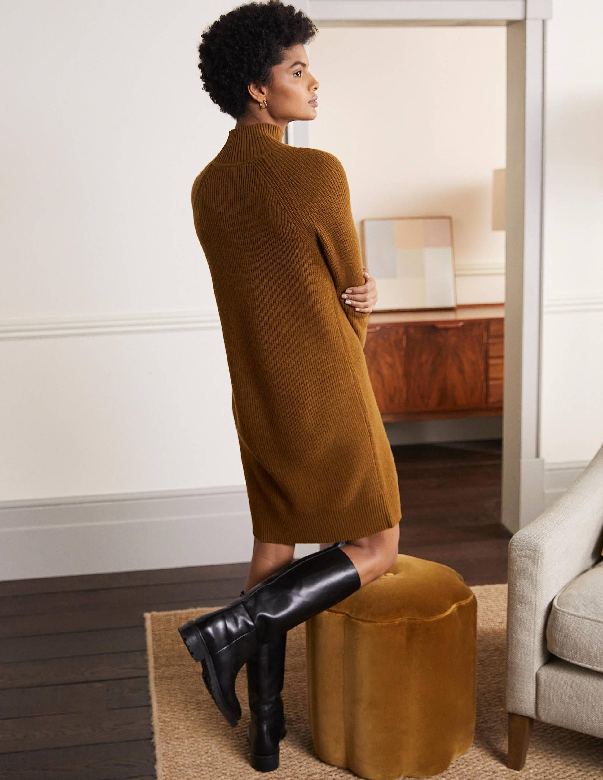 High Neck Knitted Dress-Old Moss-3