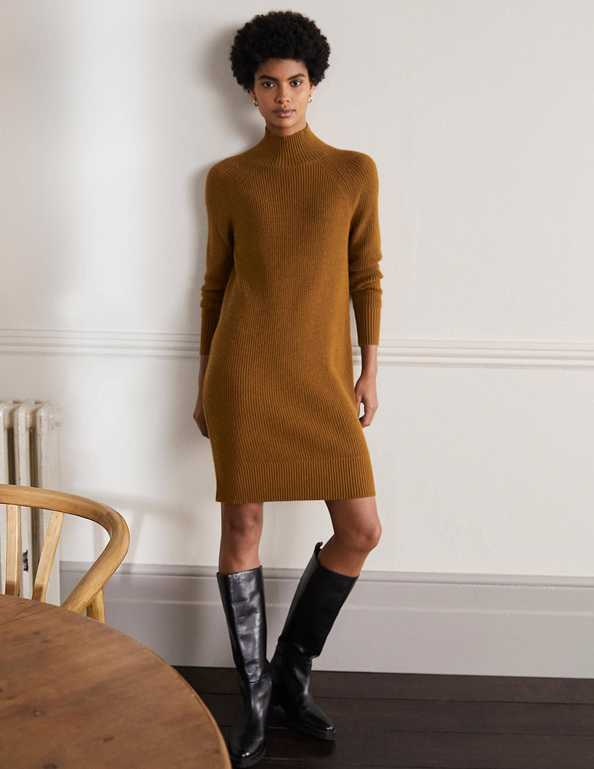 High Neck Knitted Dress-Old Moss-5