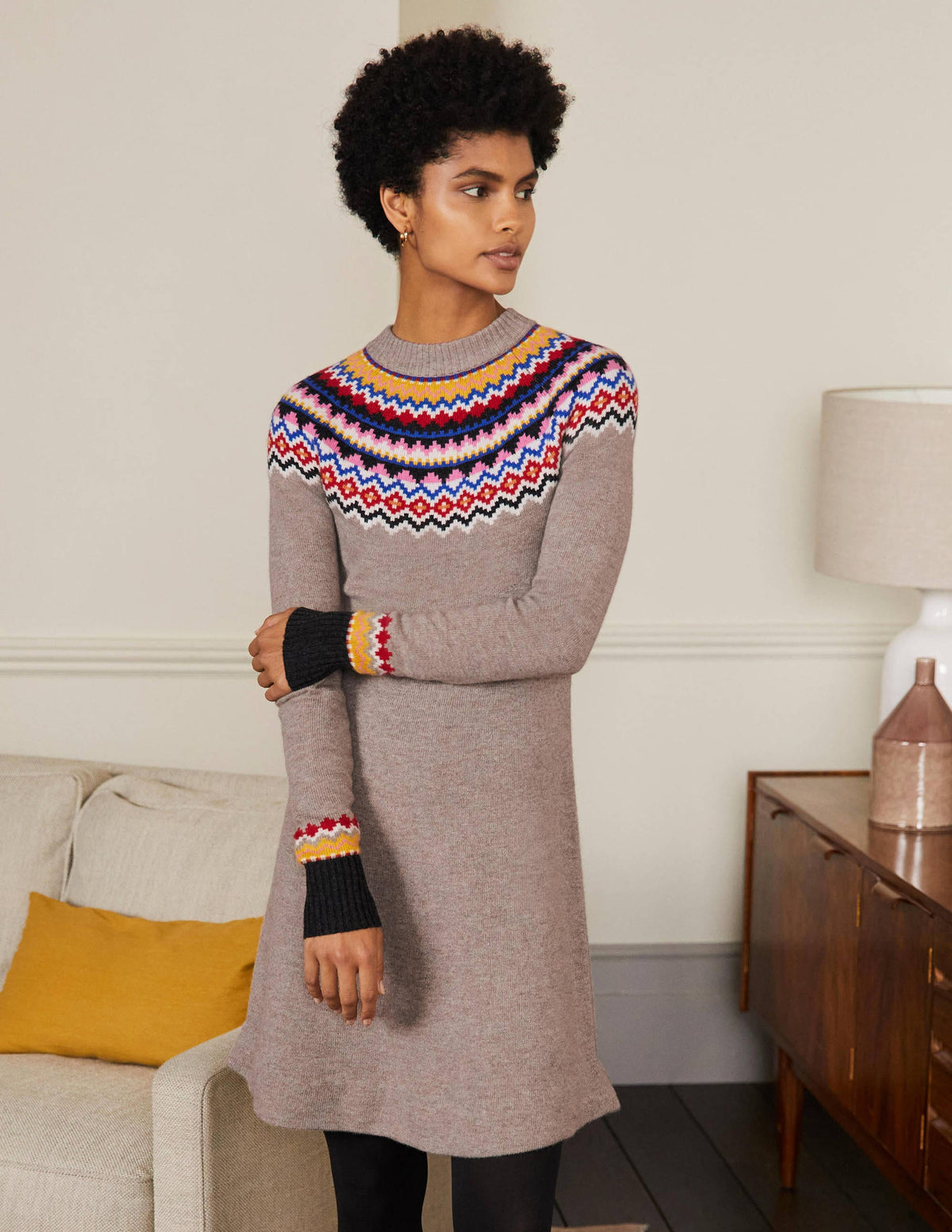 Millie Fair Isle Knitted Dress-Mink Melange - Image 1