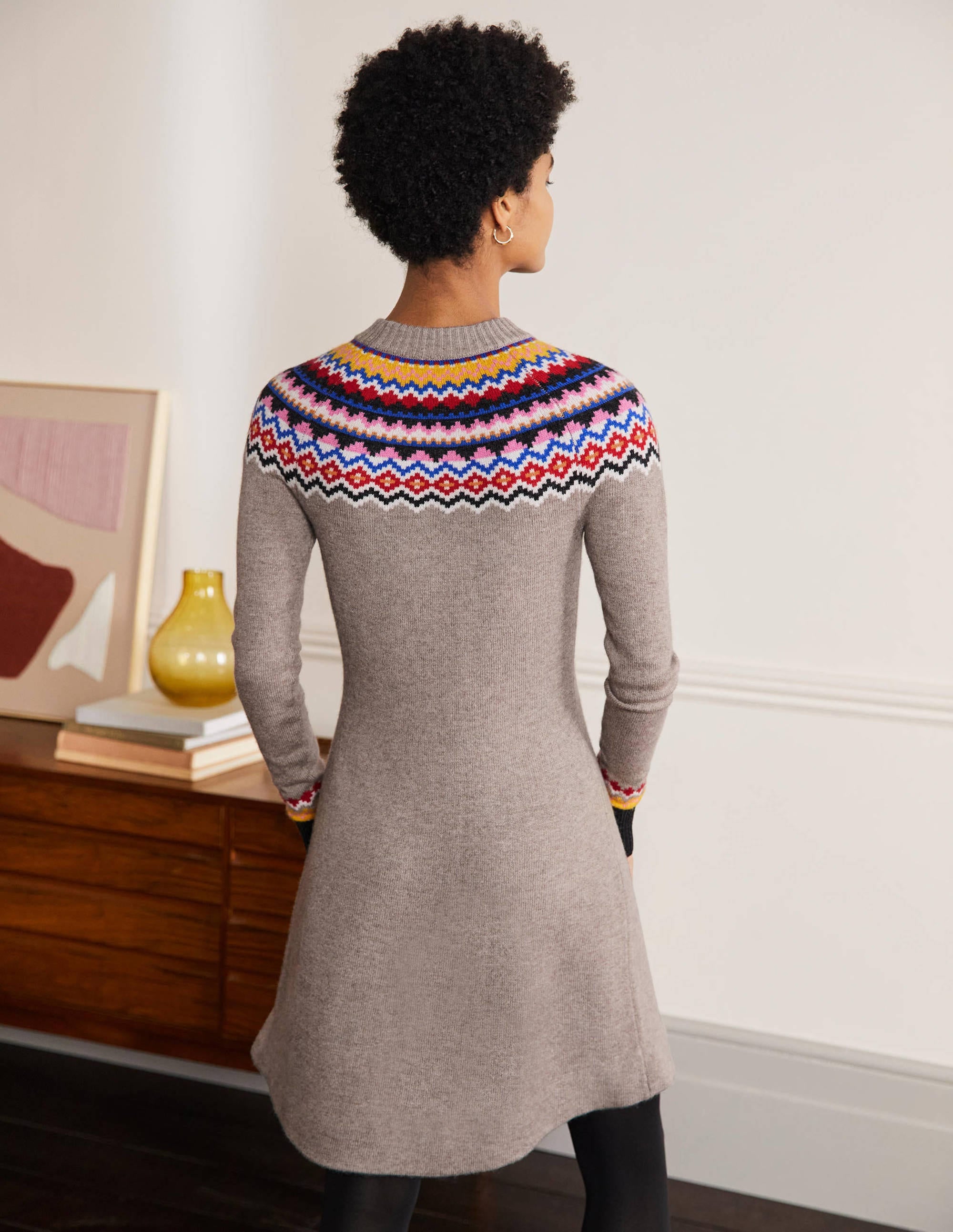 Millie Fair Isle Knitted Dress-Mink Melange - Image 3