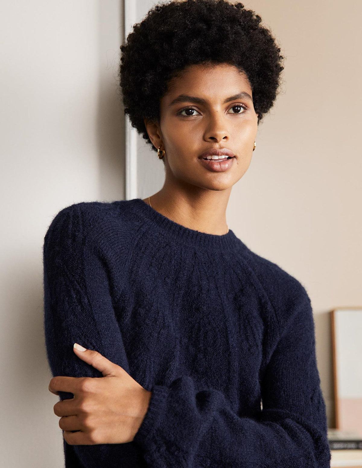 Cable Knitted Dress-Navy-2