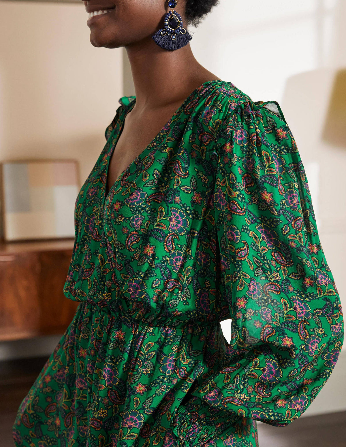 Becky Midi Wrap Dress-Highland Green, Exotic Floral - Image 2
