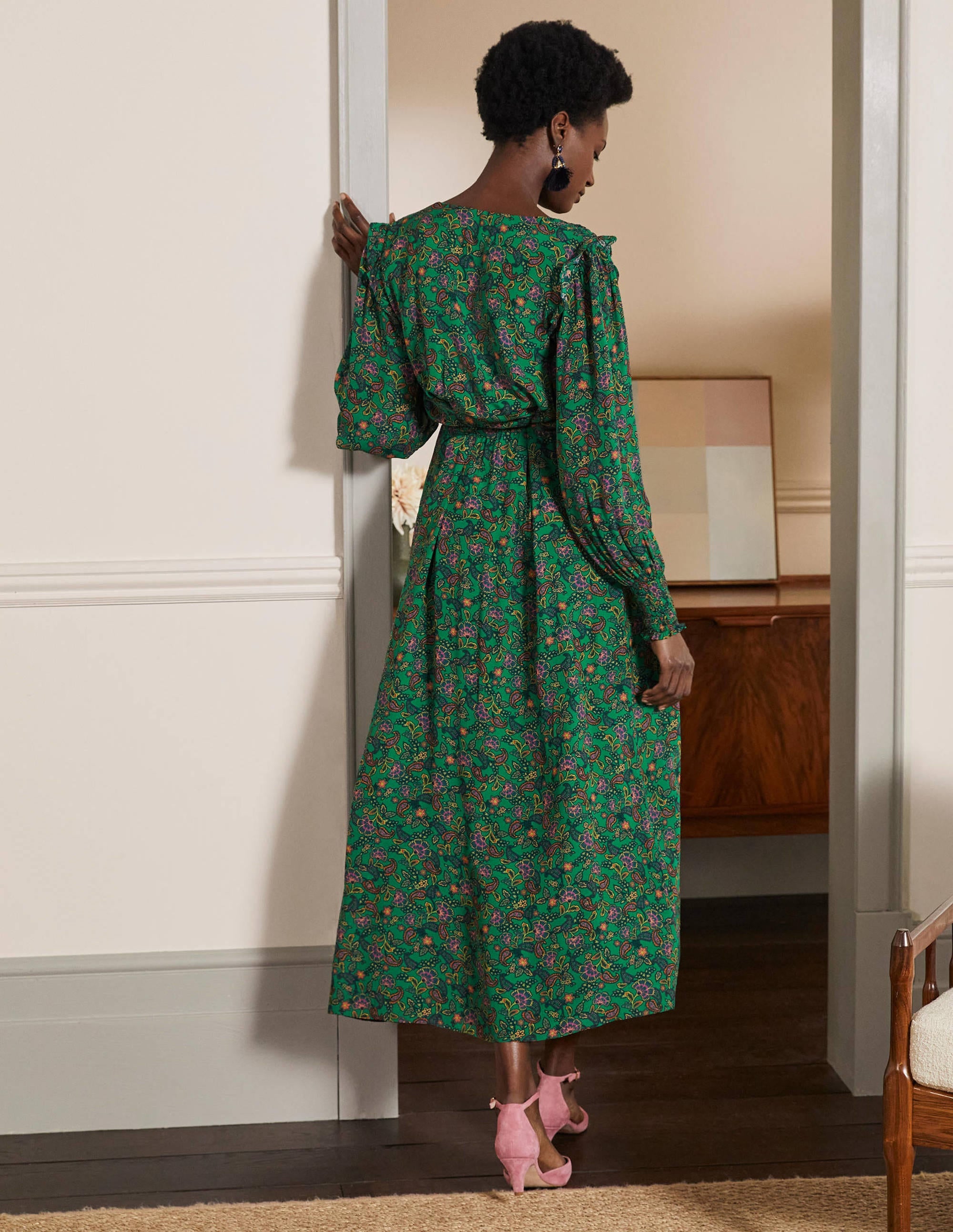 Becky Midi Wrap Dress-Highland Green, Exotic Floral - Image 3