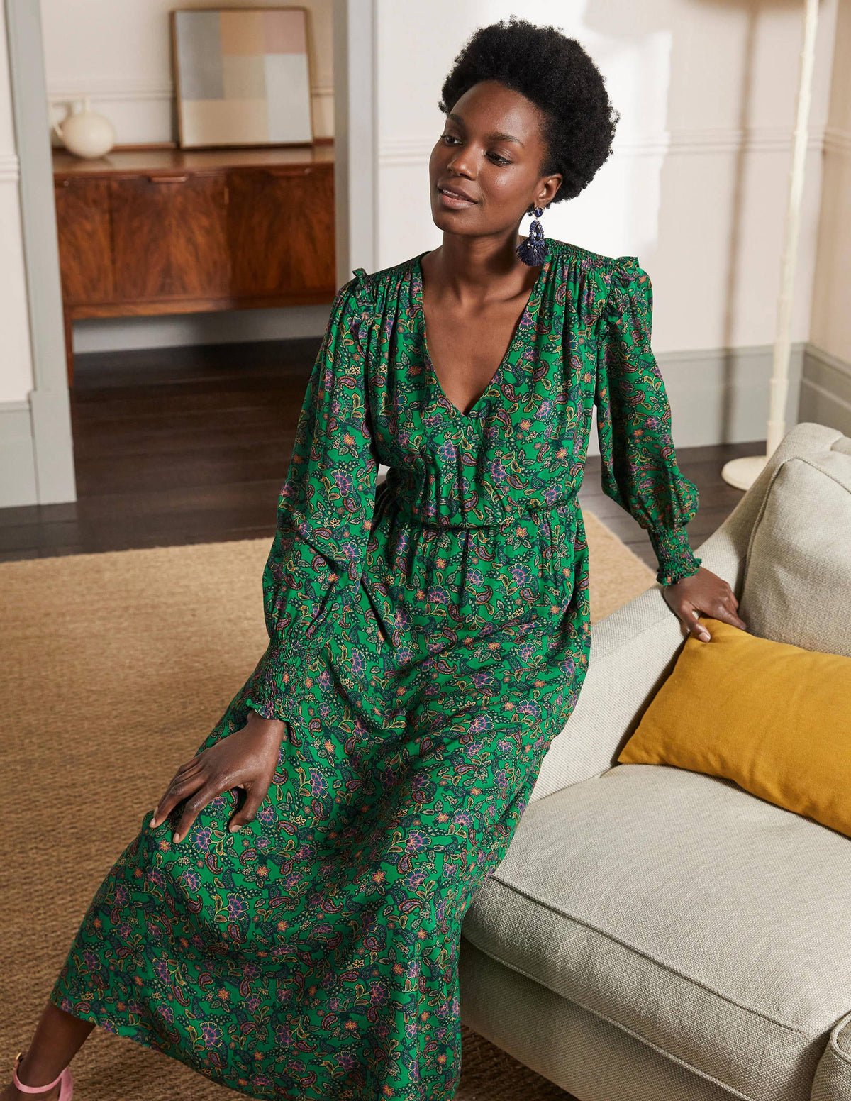 Becky Midi Wrap Dress-Highland Green, Exotic Floral - Image 4