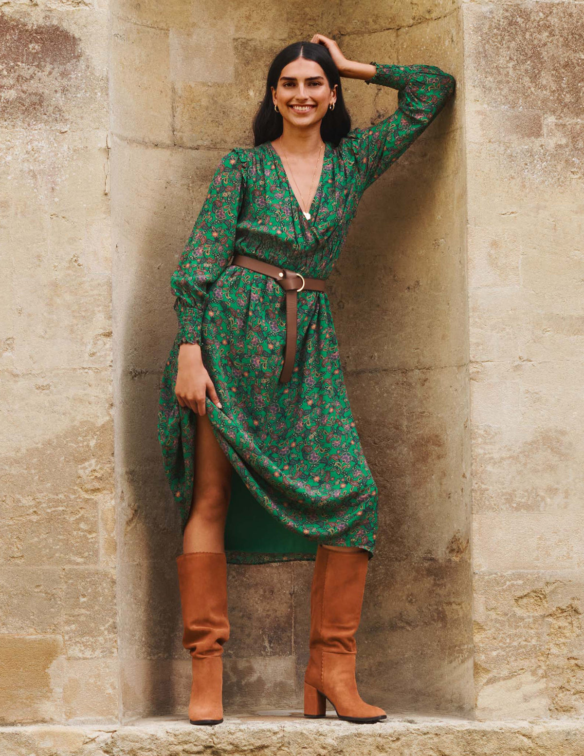 Becky Midi Wrap Dress-Highland Green, Exotic Floral - Image 5