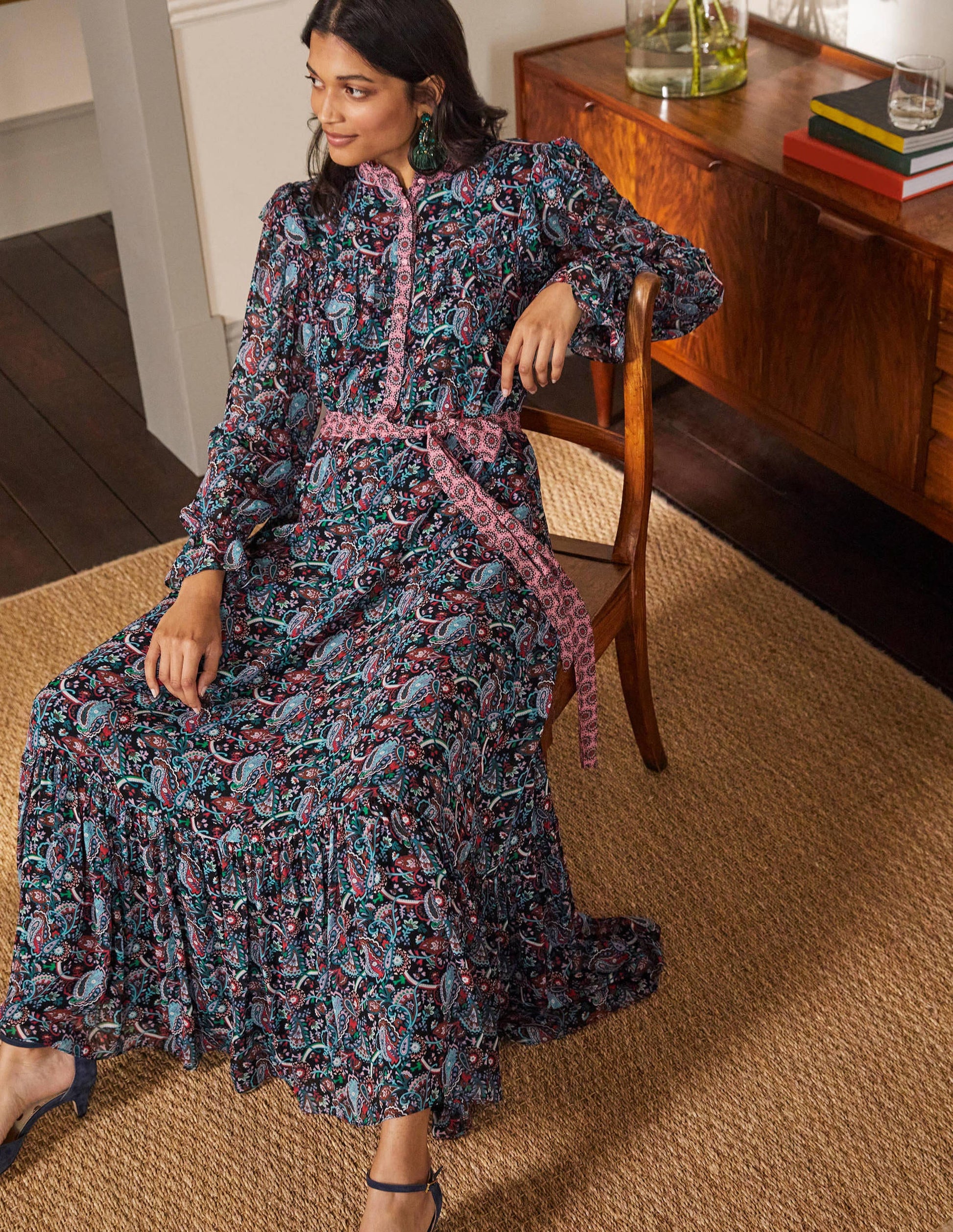 Frill Tiered Maxi Dress-Black and Red, Fantastical-7