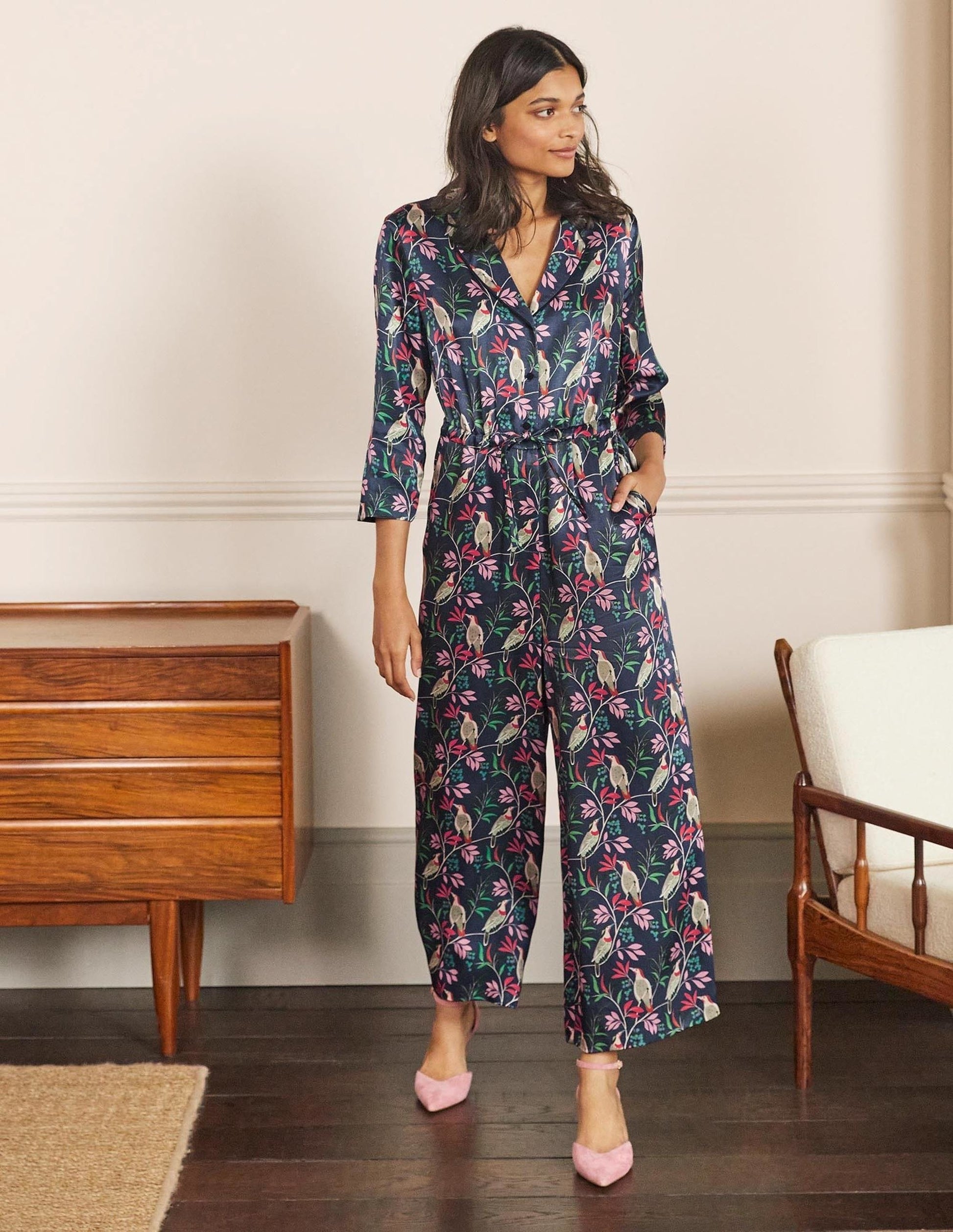 Collar Detail Cropped Jumpsuit-French Navy, Berry Bird-5