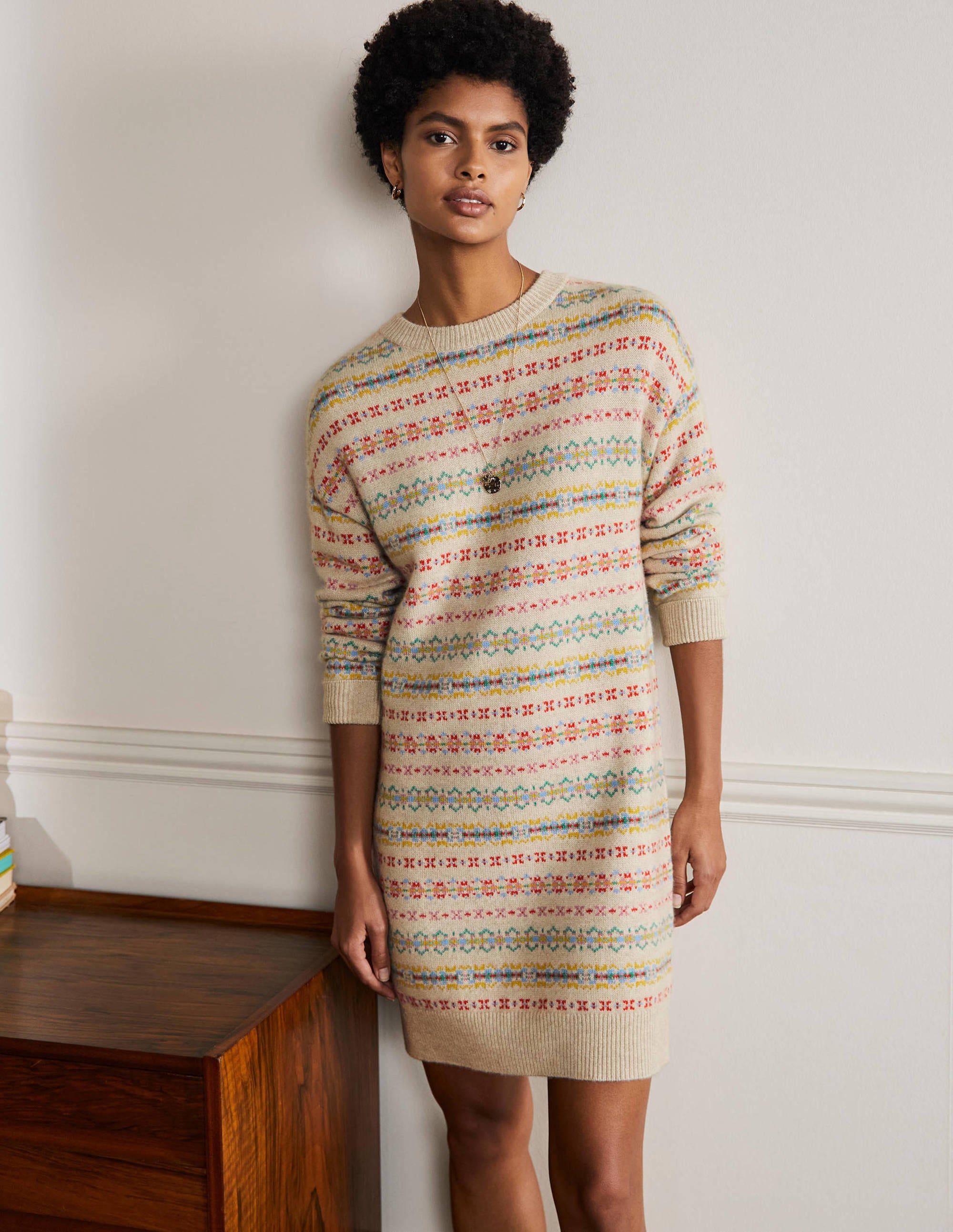 Cashmere Fair Isle Dress-Oatmeal Melange - Image 1