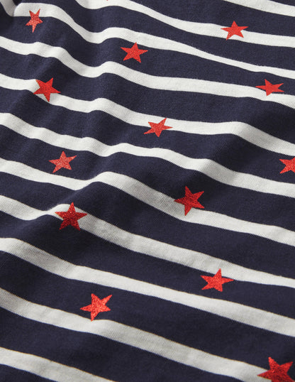 Long Sleeve Breton Top-Navy/ Ivory Red Foil Star-5