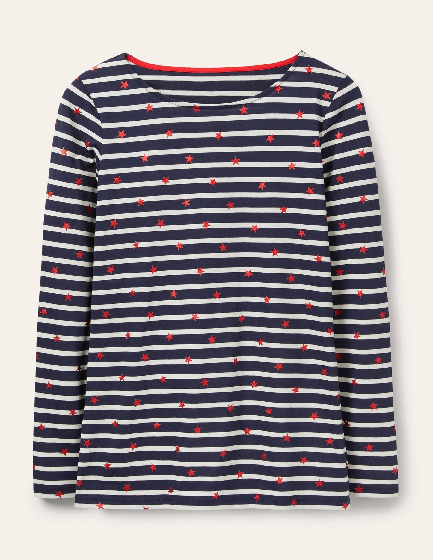 Long Sleeve Breton Top-Navy/ Ivory Red Foil Star