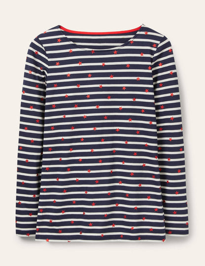 Long Sleeve Breton Top-Navy/ Ivory Red Foil Star-6