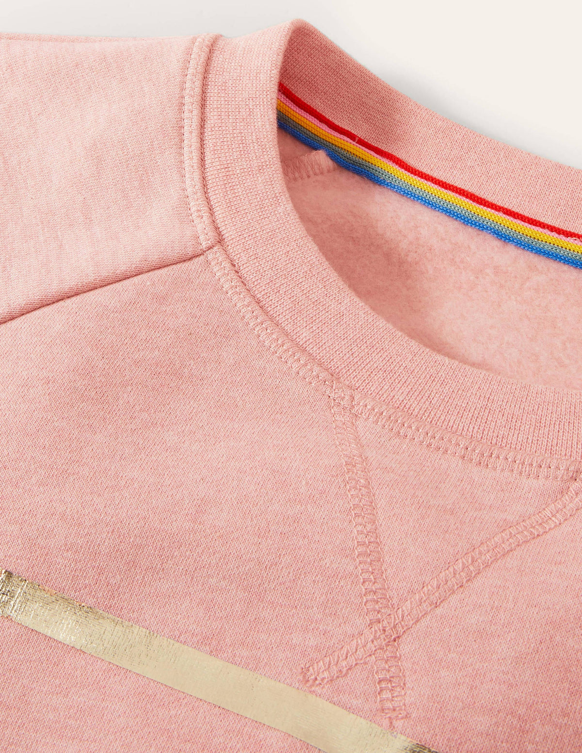 Printed Cotton Sweatshirt-Pink Marl, Gold Foil Stripe-5