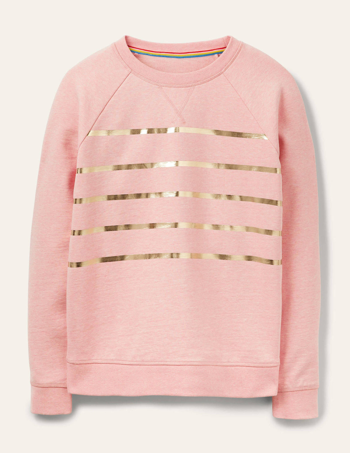 Printed Cotton Sweatshirt-Pink Marl, Gold Foil Stripe - Image 6