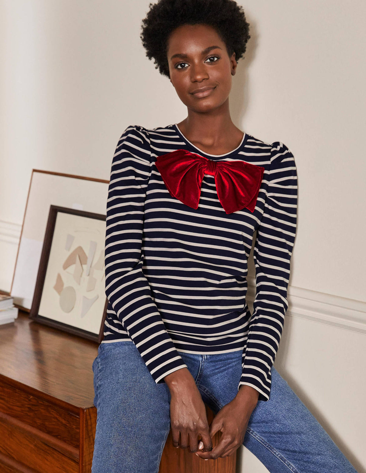 Imogen Breton-Navy/ Ivory Red Bow - Image 1