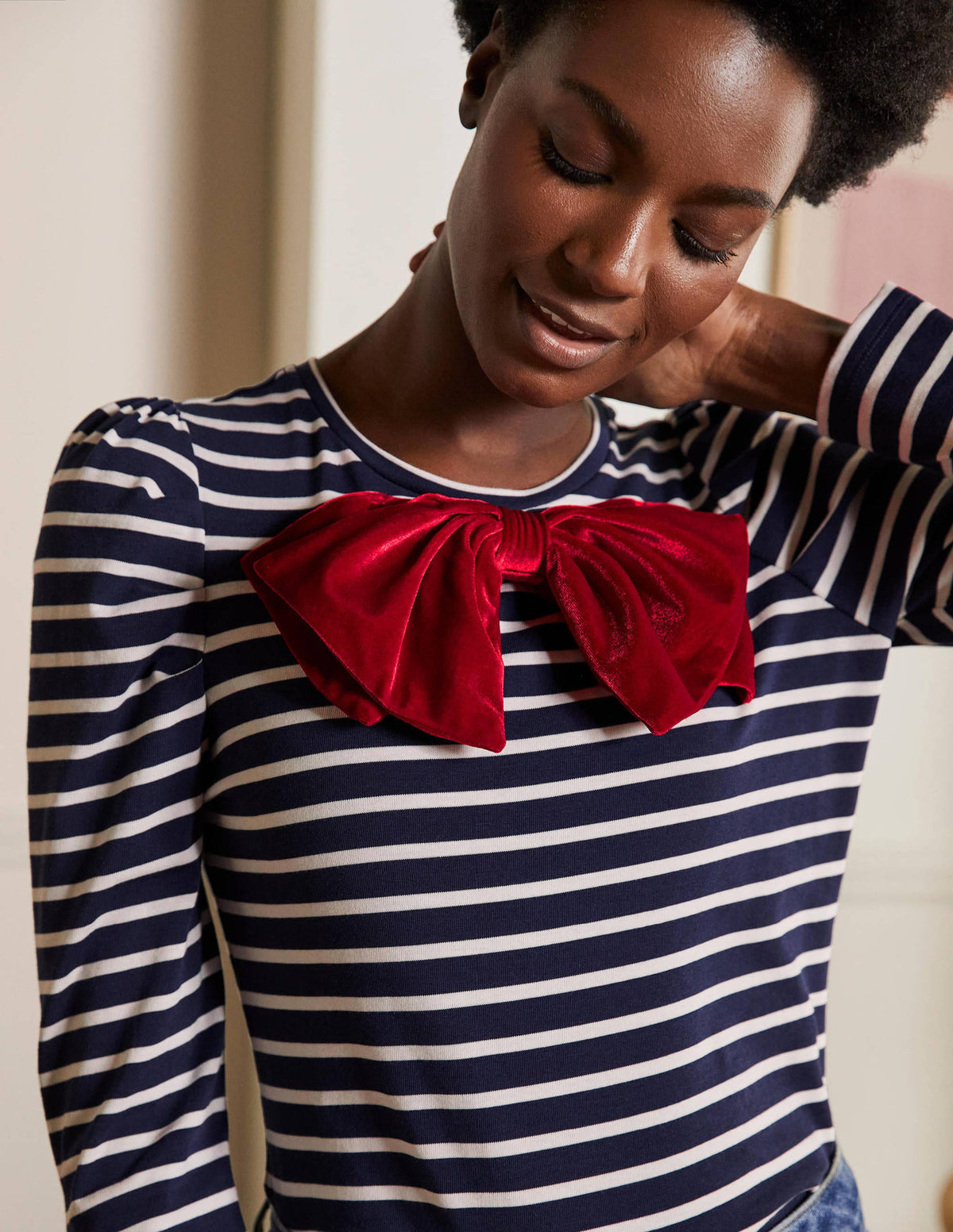 Imogen Breton-Navy/ Ivory Red Bow - Image 2