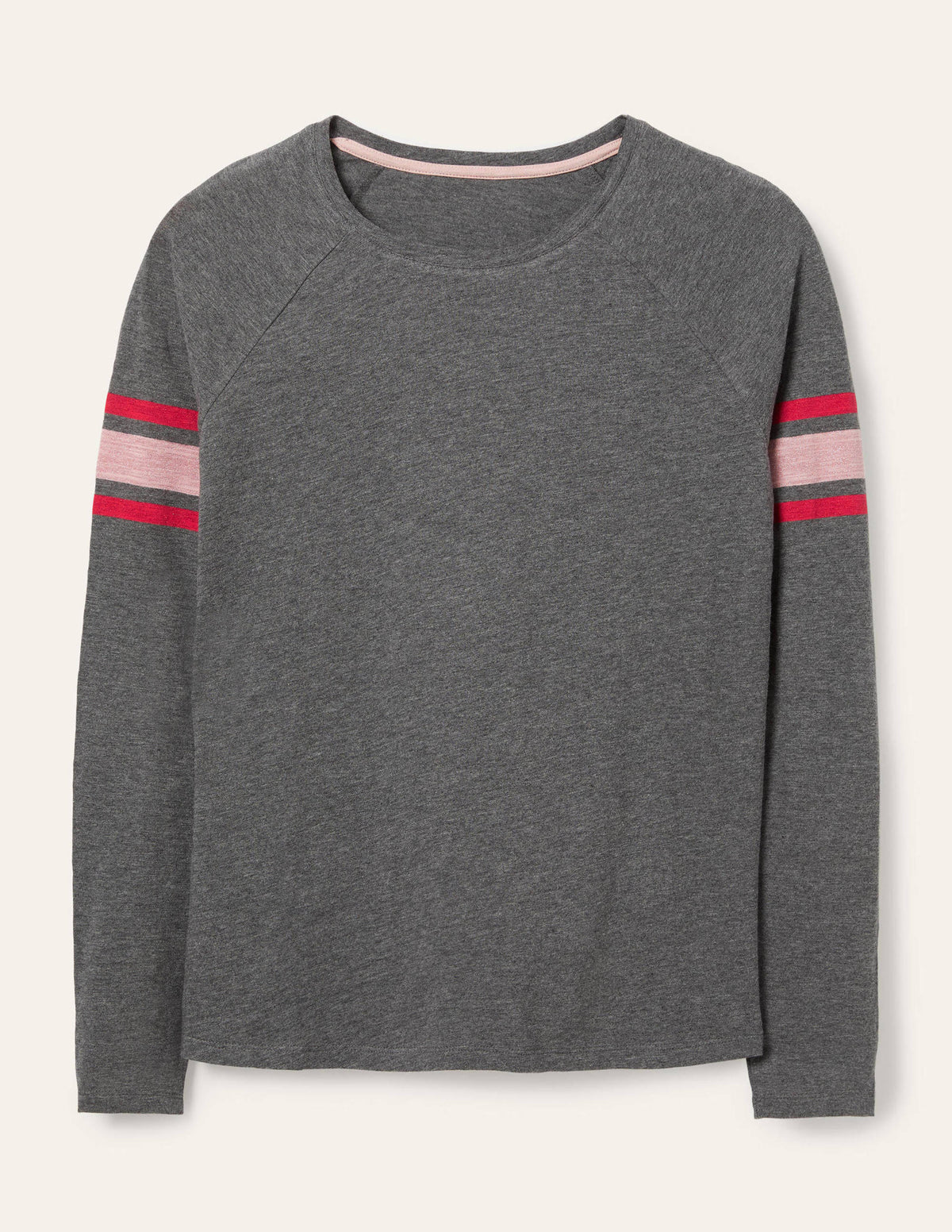 Lorna Baseball Jersey Top-Charcoal Marl, Lurex Stripe-5