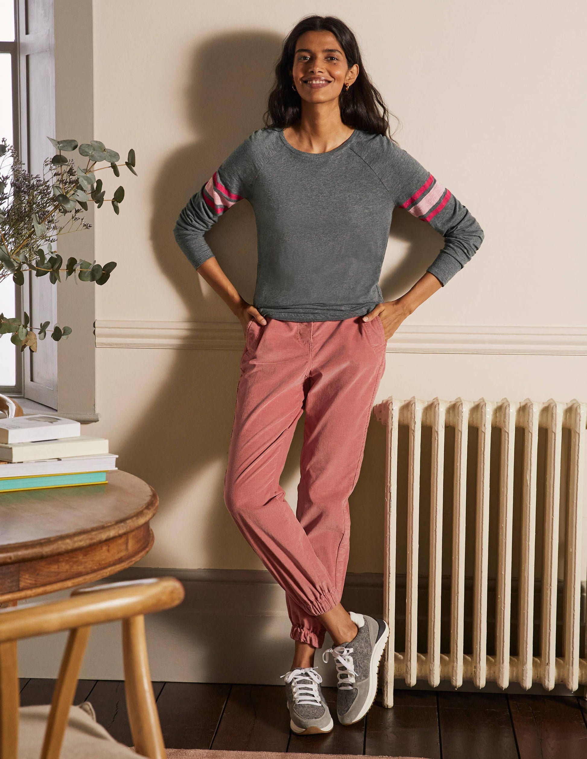 Lorna Baseball Jersey Top-Charcoal Marl, Lurex Stripe-4