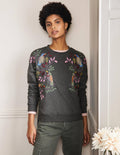 Interest Sweatshirt-Charcoal Marl Bird Embroidery