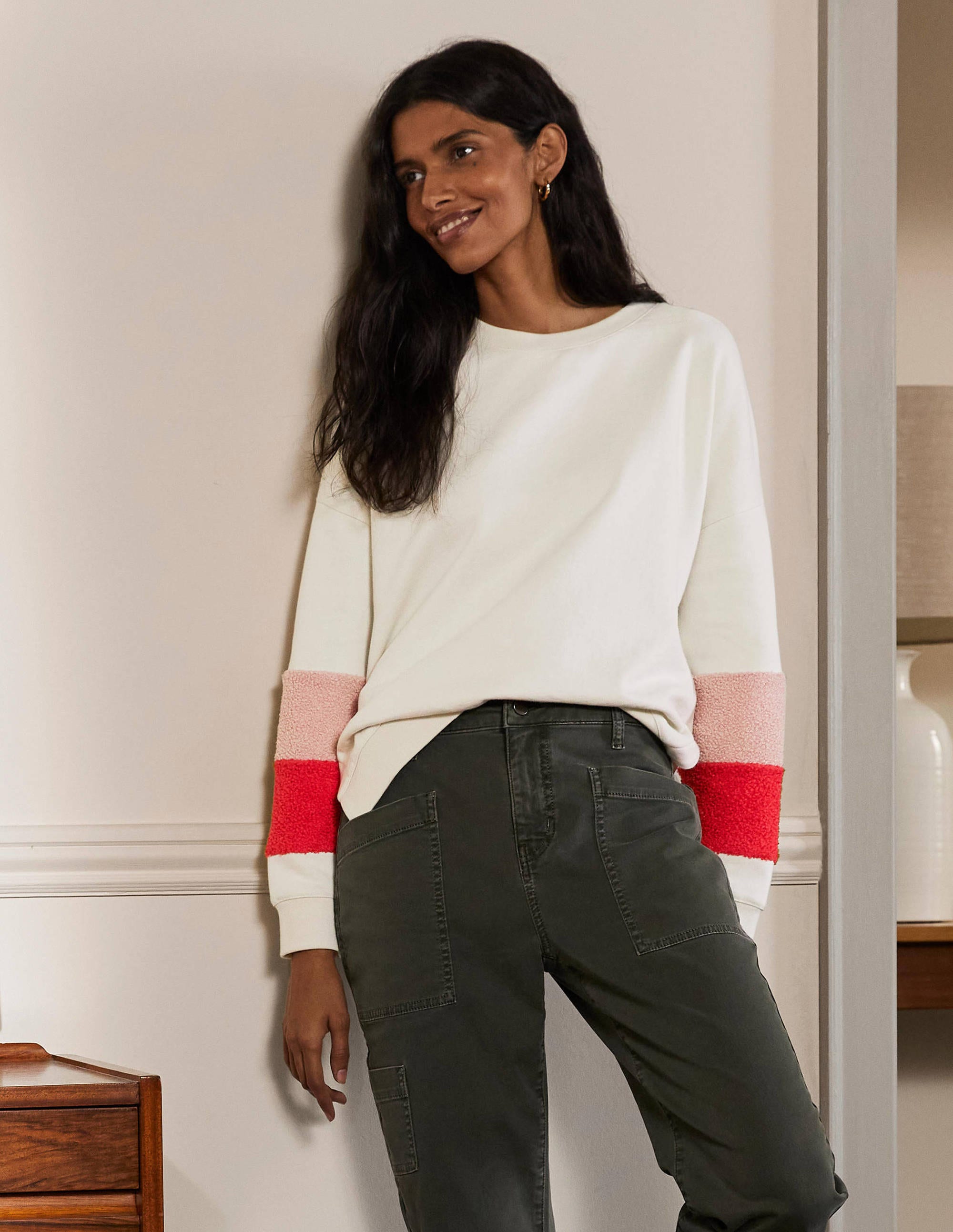 Interest Sweatshirt-Ivory Teddy Colourblock - Image 1