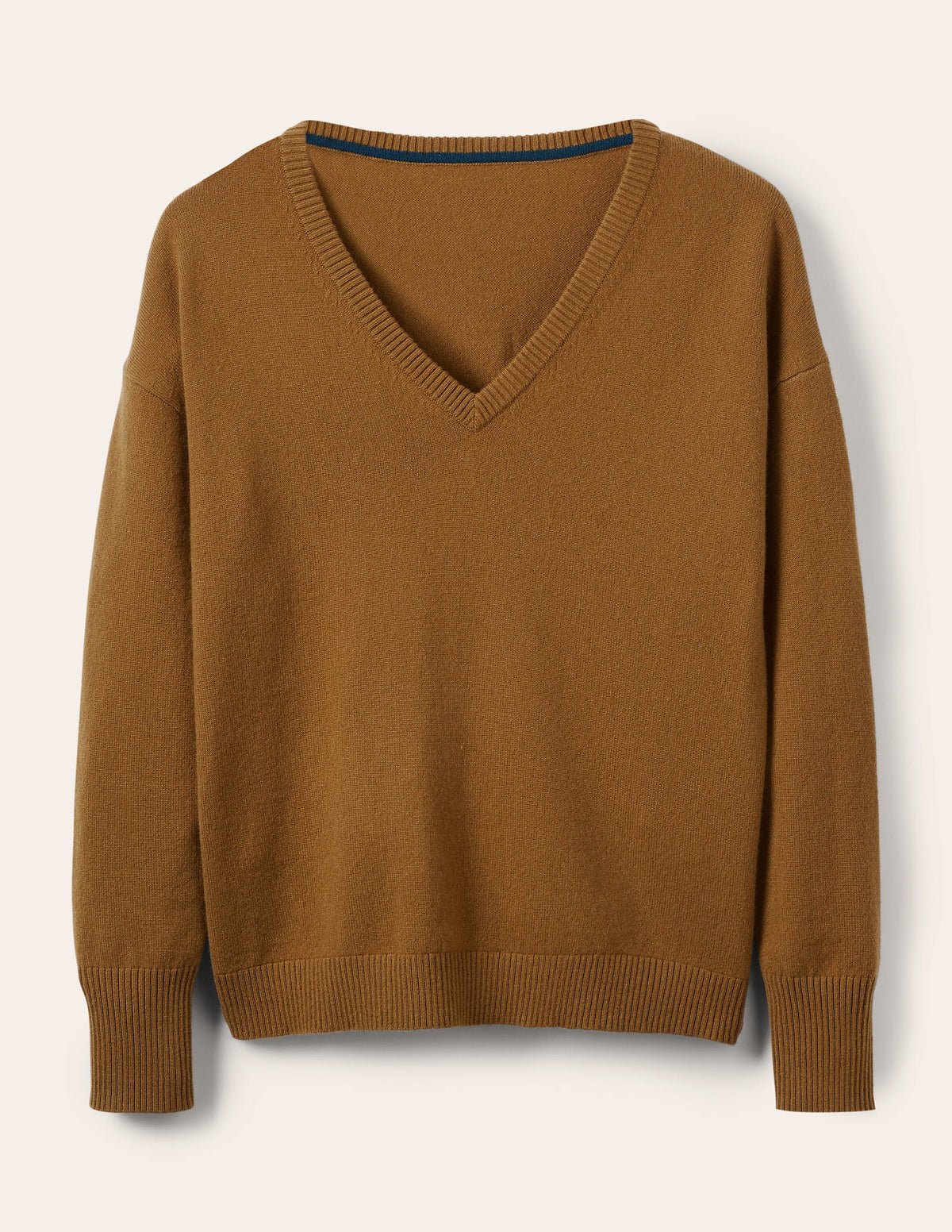 Cashmere V-neck Relaxed Jumper-Moss Brown - Image 5