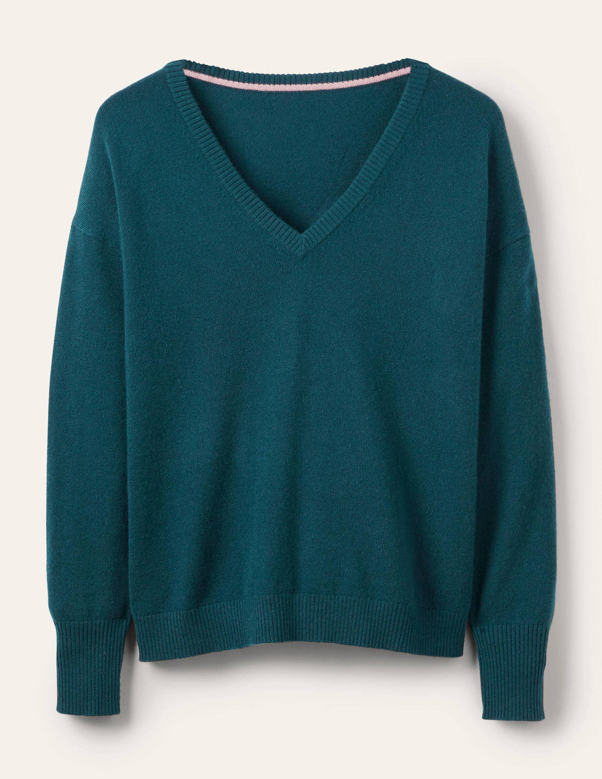 Cashmere V-neck Relaxed Jumper-Dark Teal-5