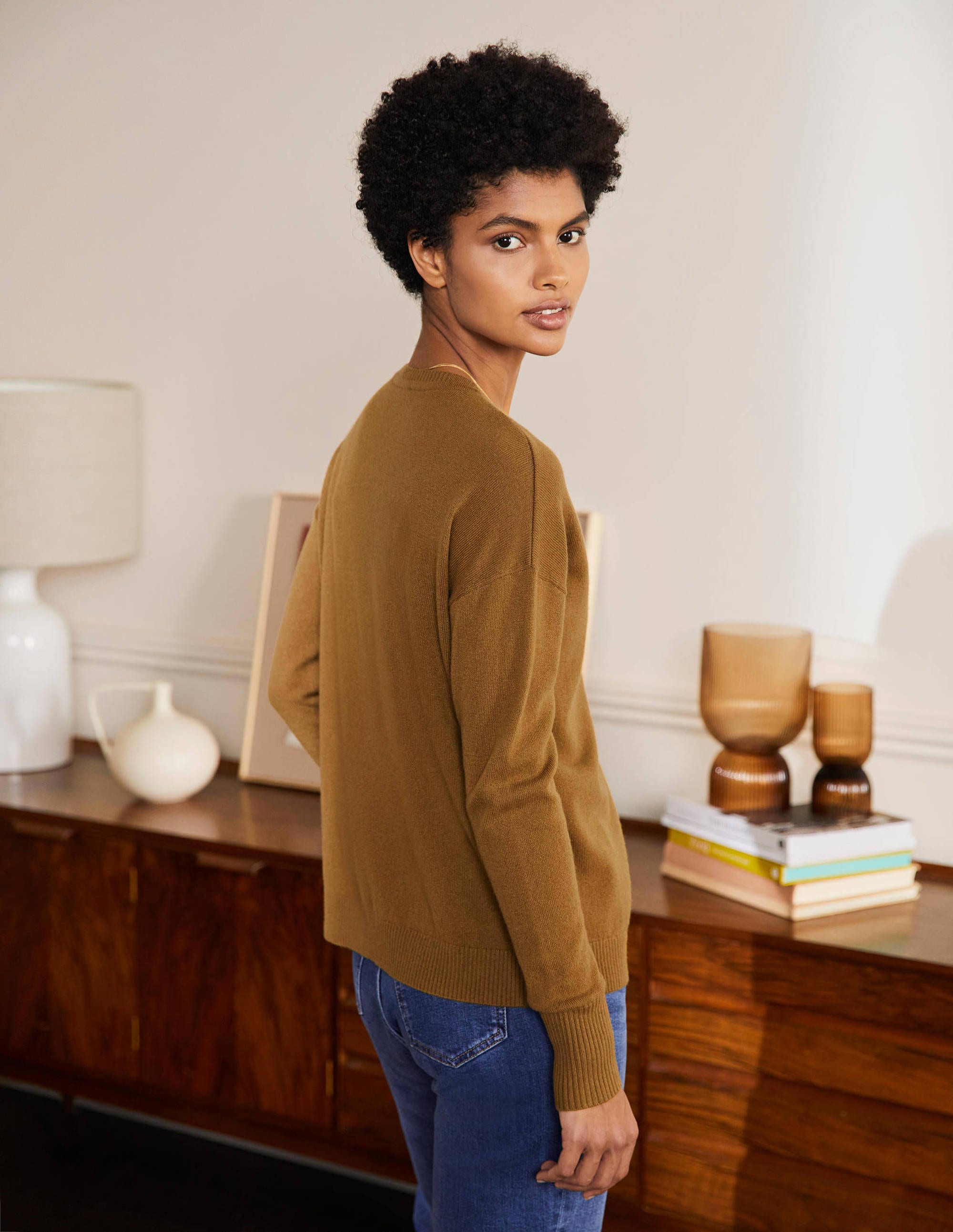 Cashmere Cardigan-Moss Brown - Image 3