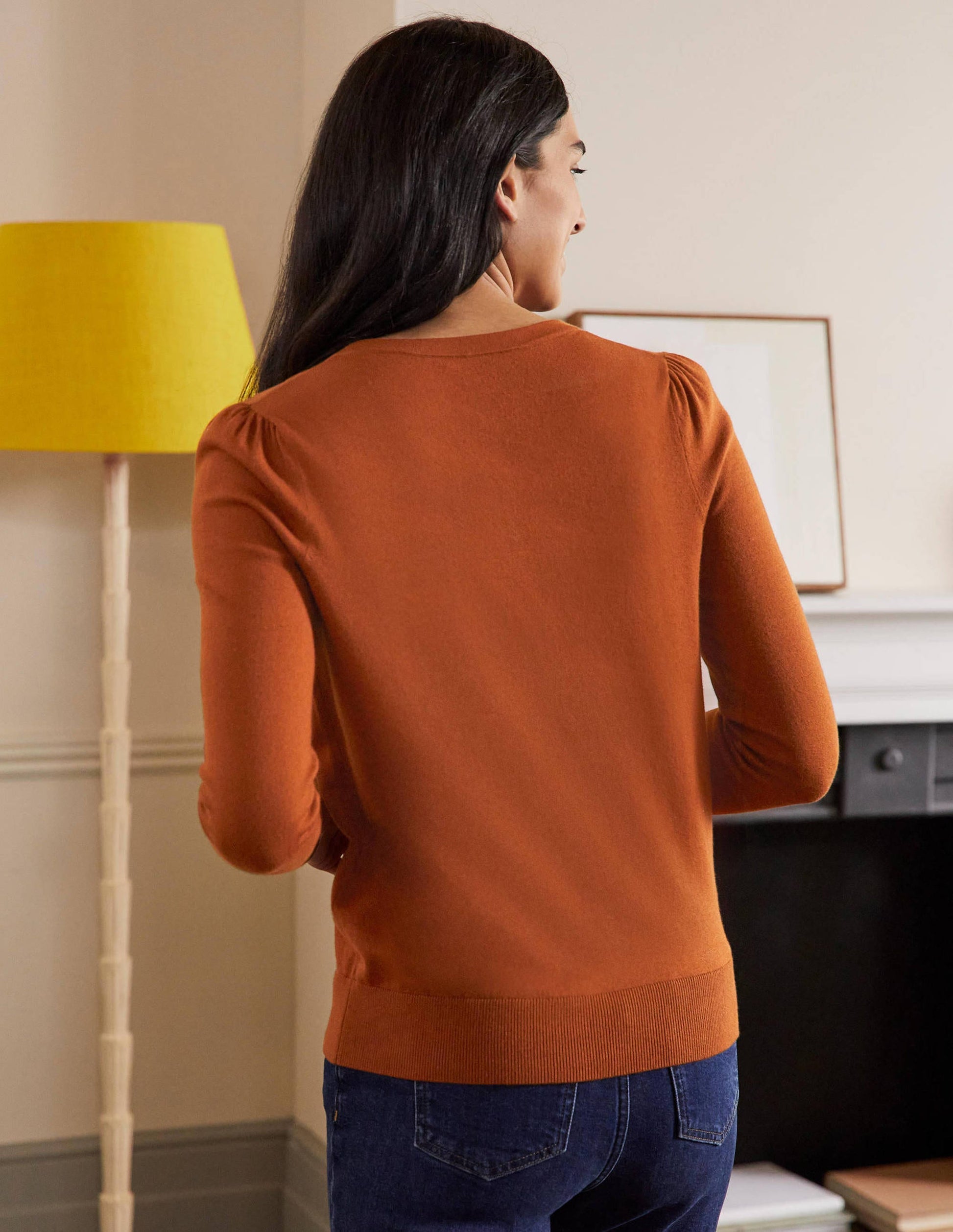 Cotton Crew Neck Cardigan-Rust-2