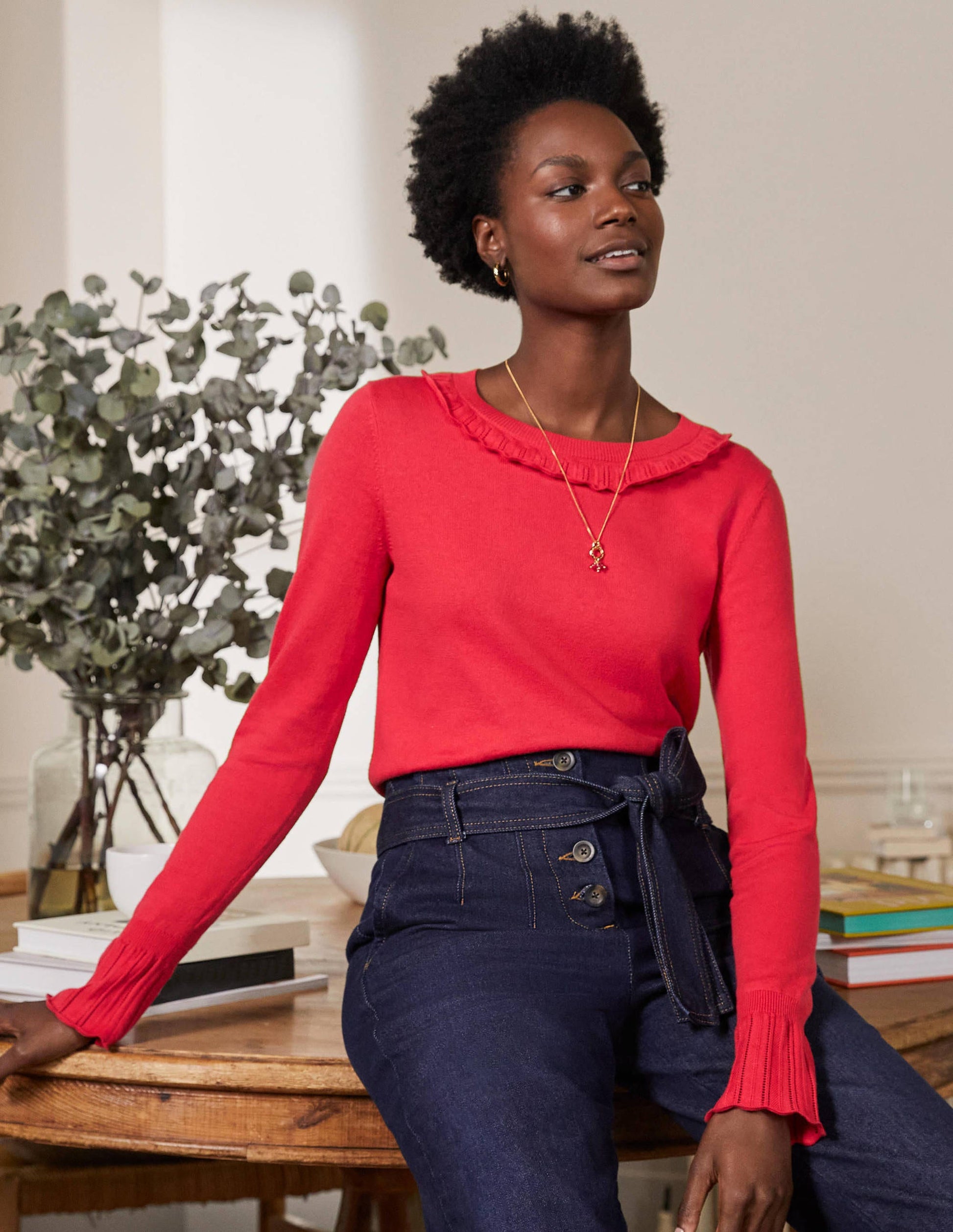 Aimee Pointelle Jumper-Bright Red-1