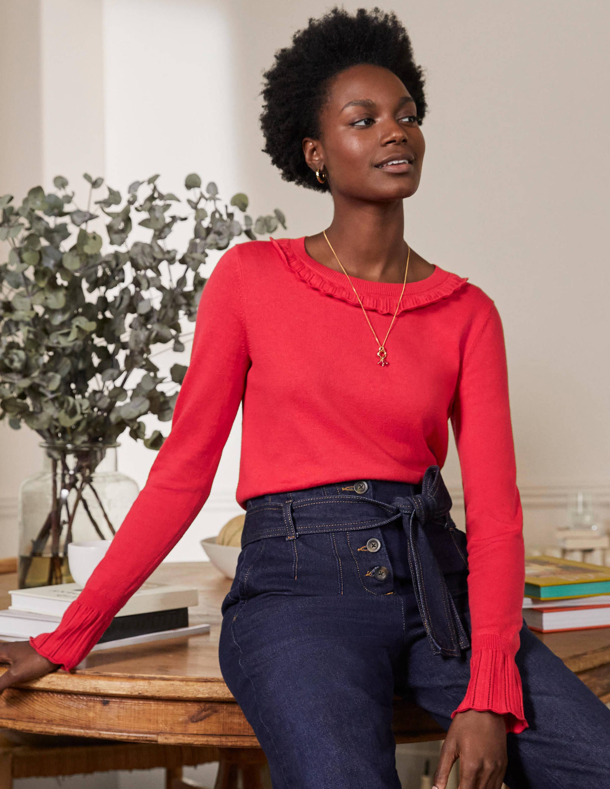 Aimee Pointelle Jumper-Bright Red - Image 1