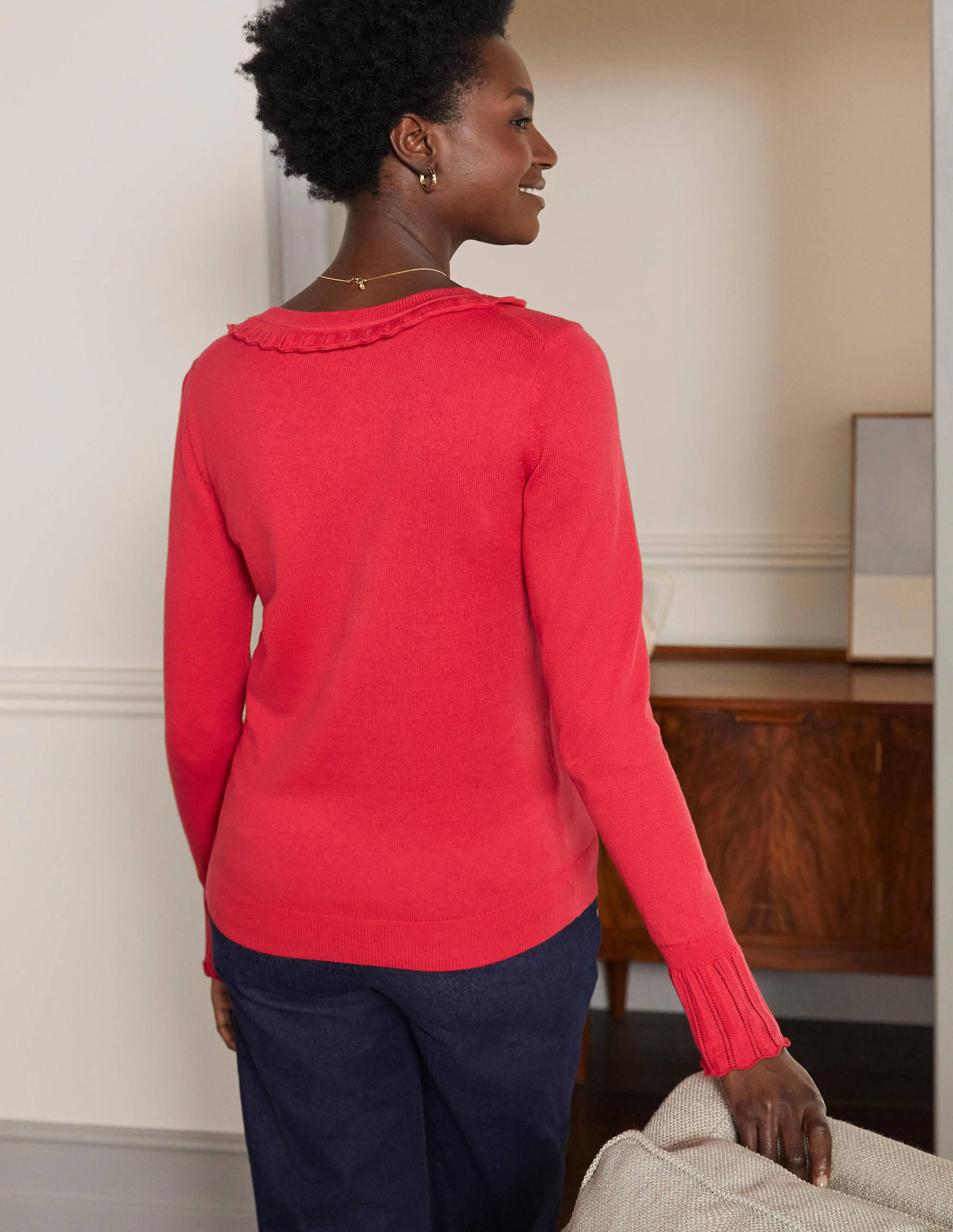 Aimee Pointelle Jumper-Bright Red - Image 3