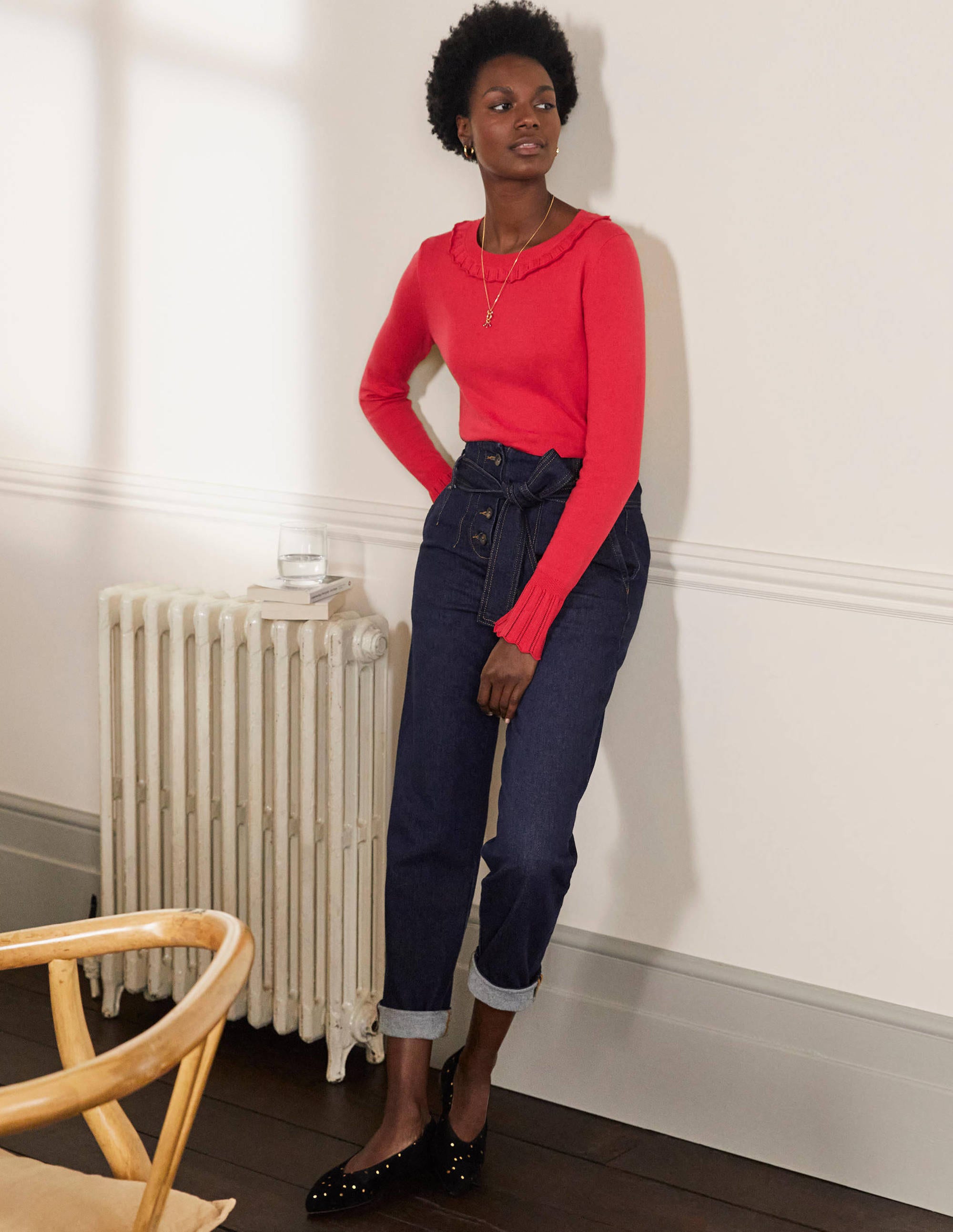 Aimee Pointelle Jumper-Bright Red - Image 4