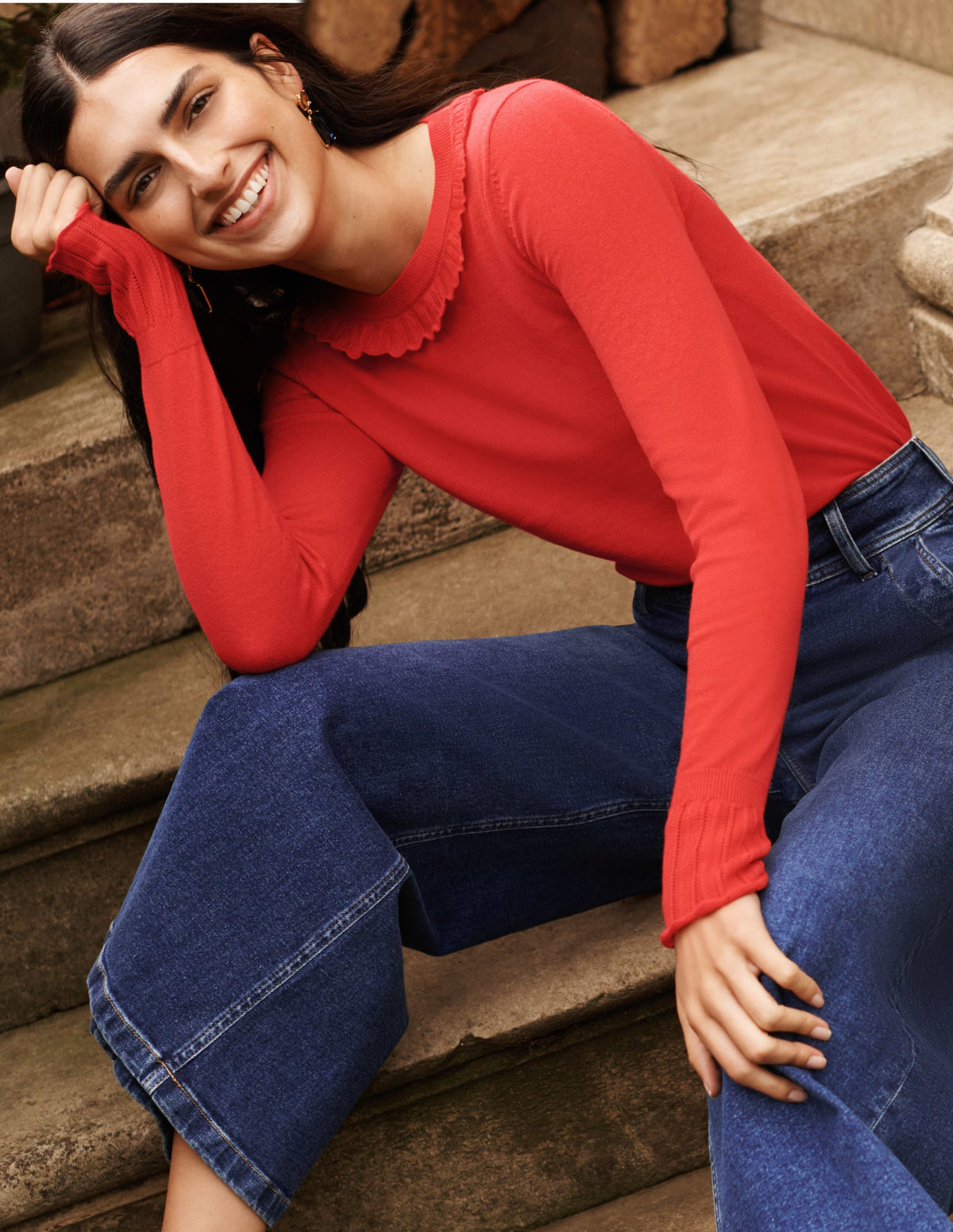 Aimee Pointelle Jumper-Bright Red - Image 5