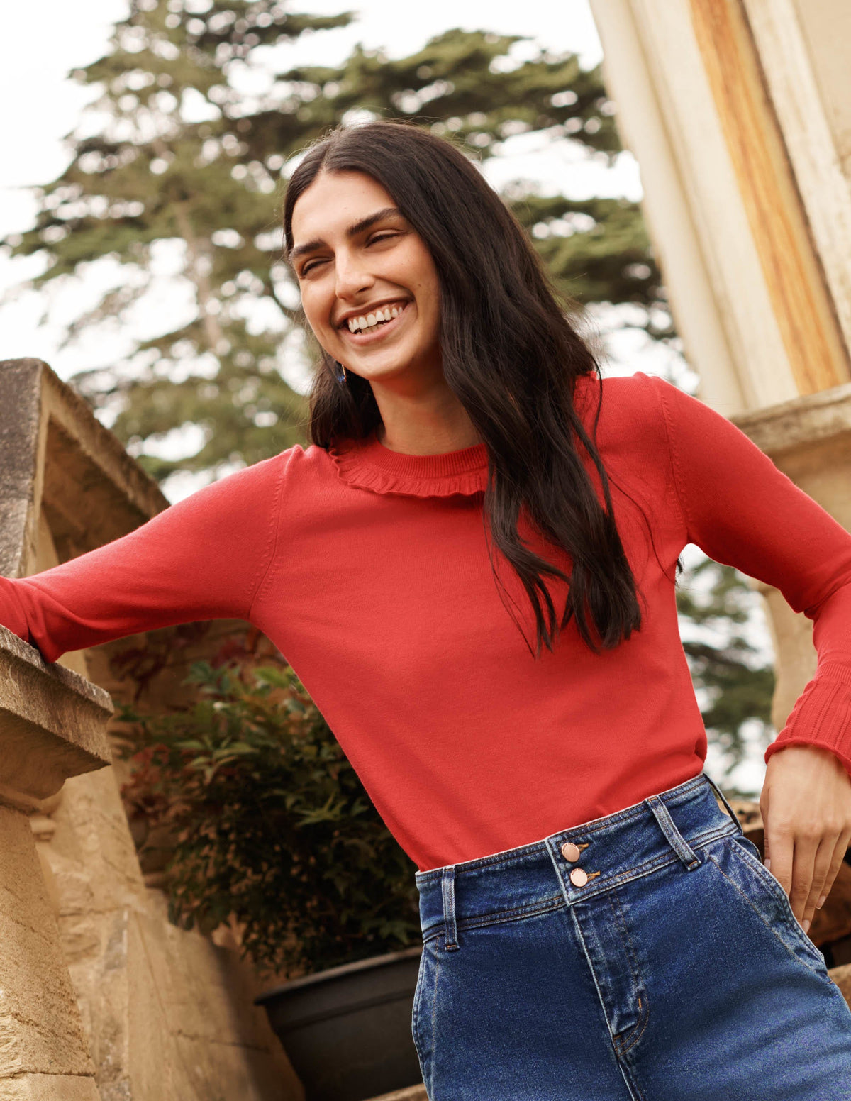 Aimee Pointelle Jumper-Bright Red - Image 6