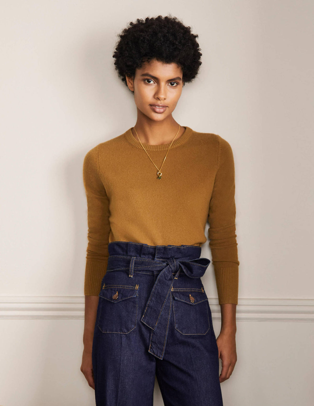 Cashmere Crew Neck Jumper-Moss Brown - Image 1