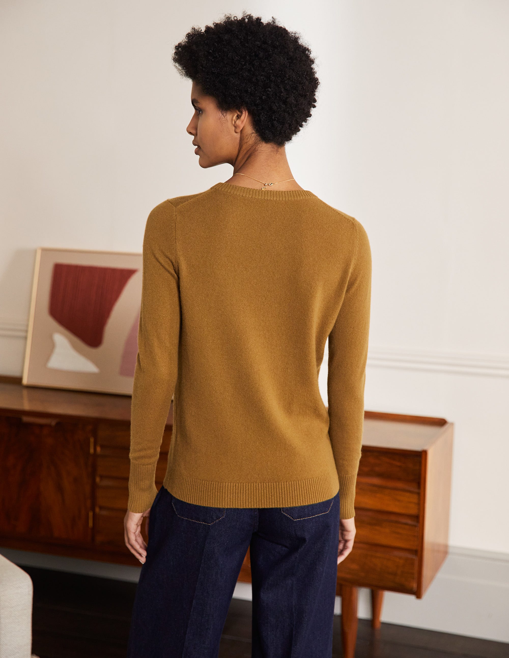Cashmere Crew Neck Jumper-Moss Brown - Image 2