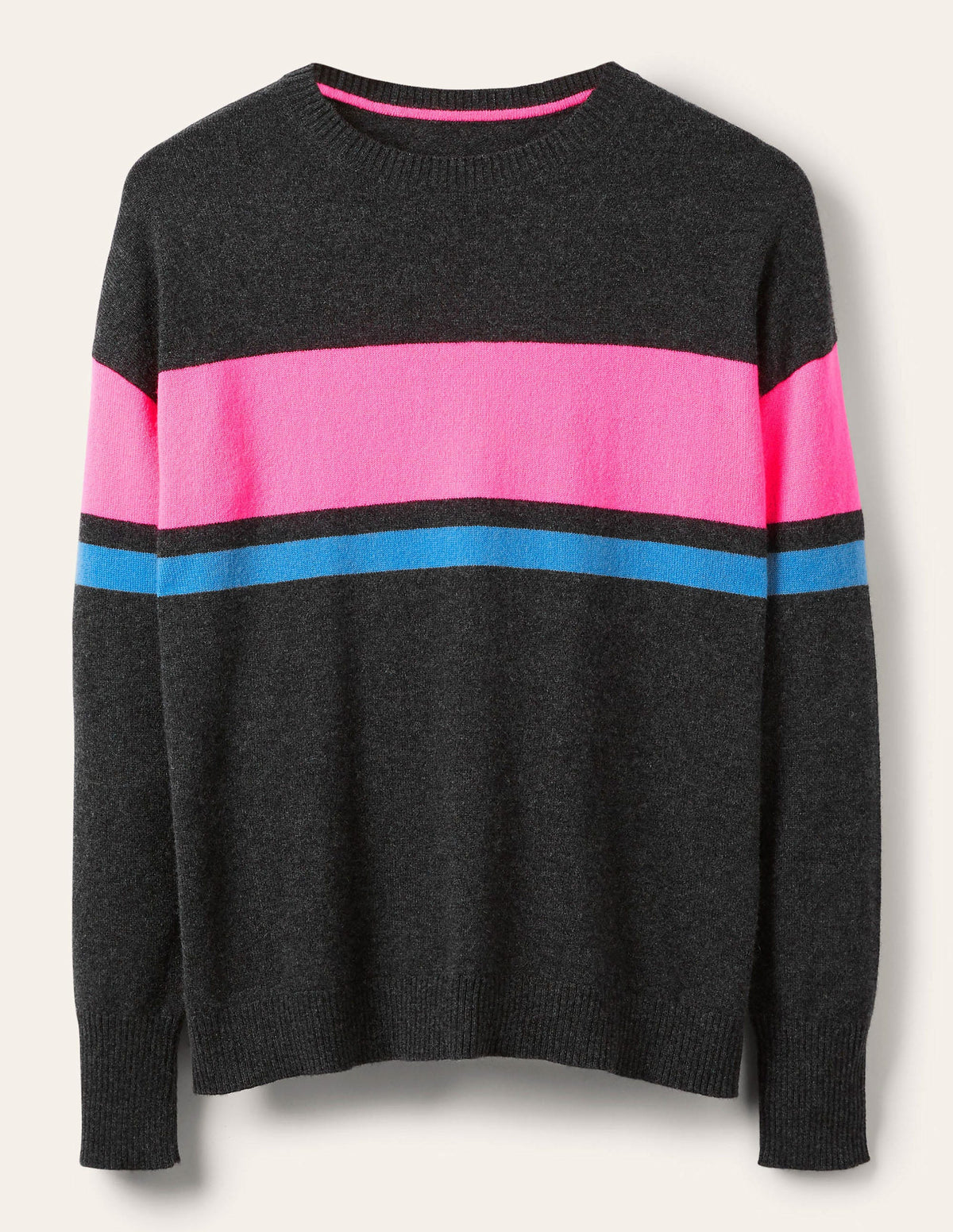 Margot Cashmere Jumper-Charcoal Melange, Neon Stripe-5