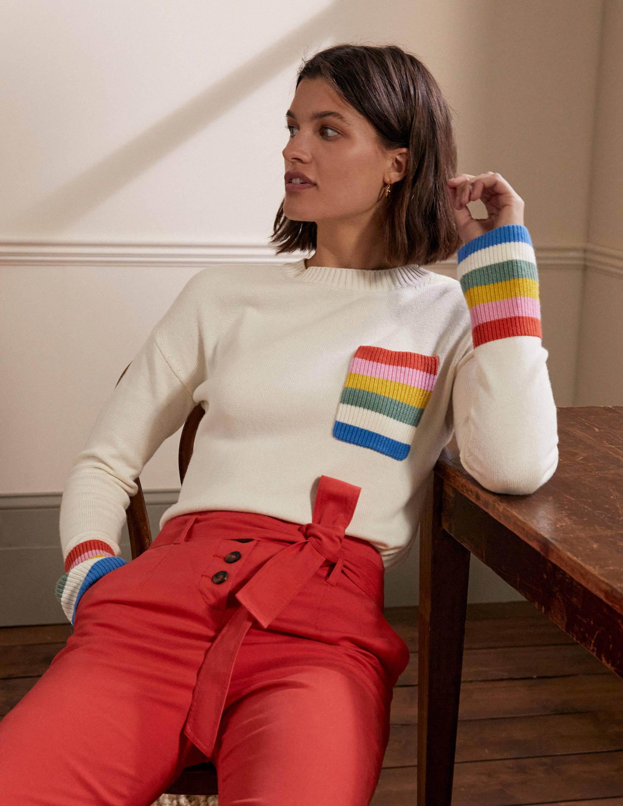 Stripe Pocket Relaxed Jumper-Ivory - Image 1