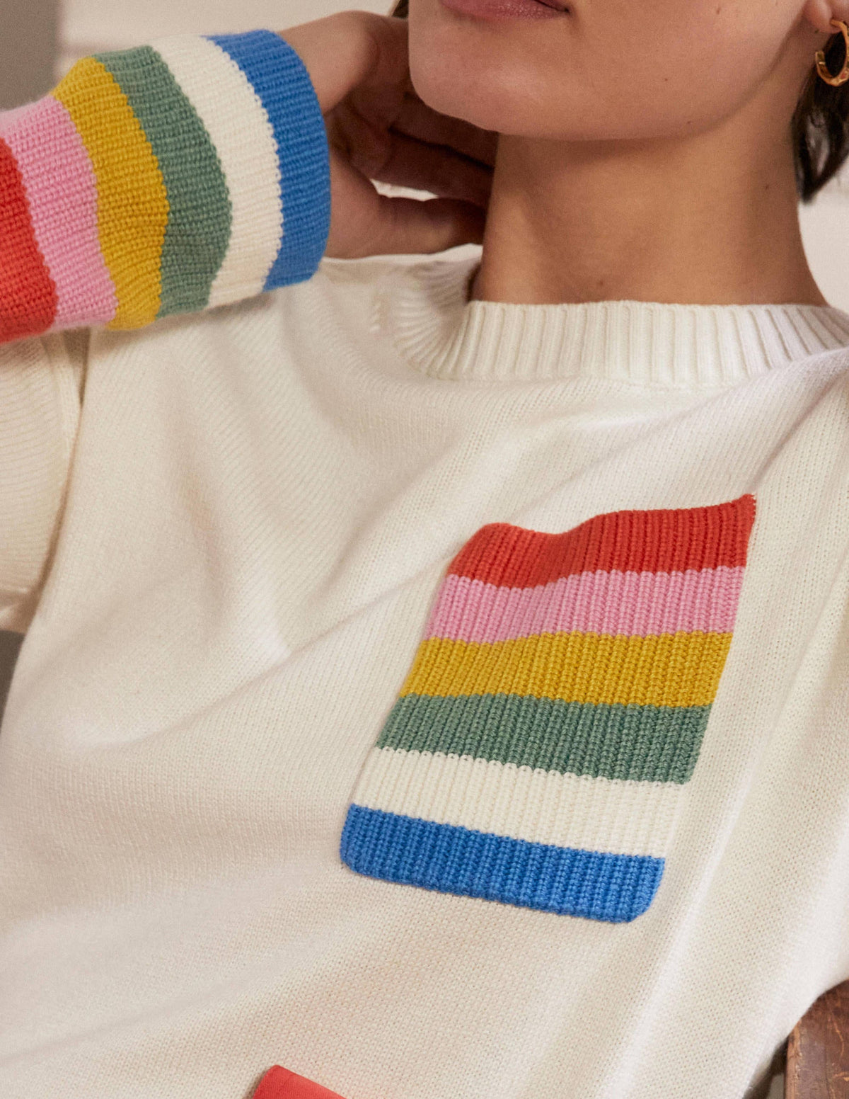 Stripe Pocket Relaxed Jumper-Ivory - Image 2