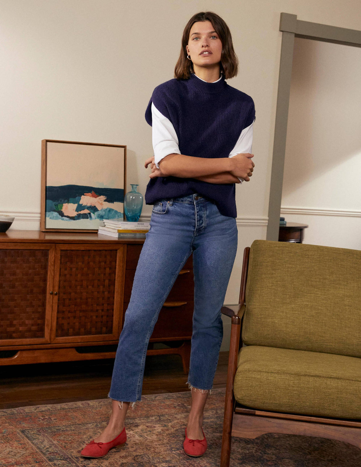 Relaxed Rib Sleeveless Jumper-Navy - Image 2