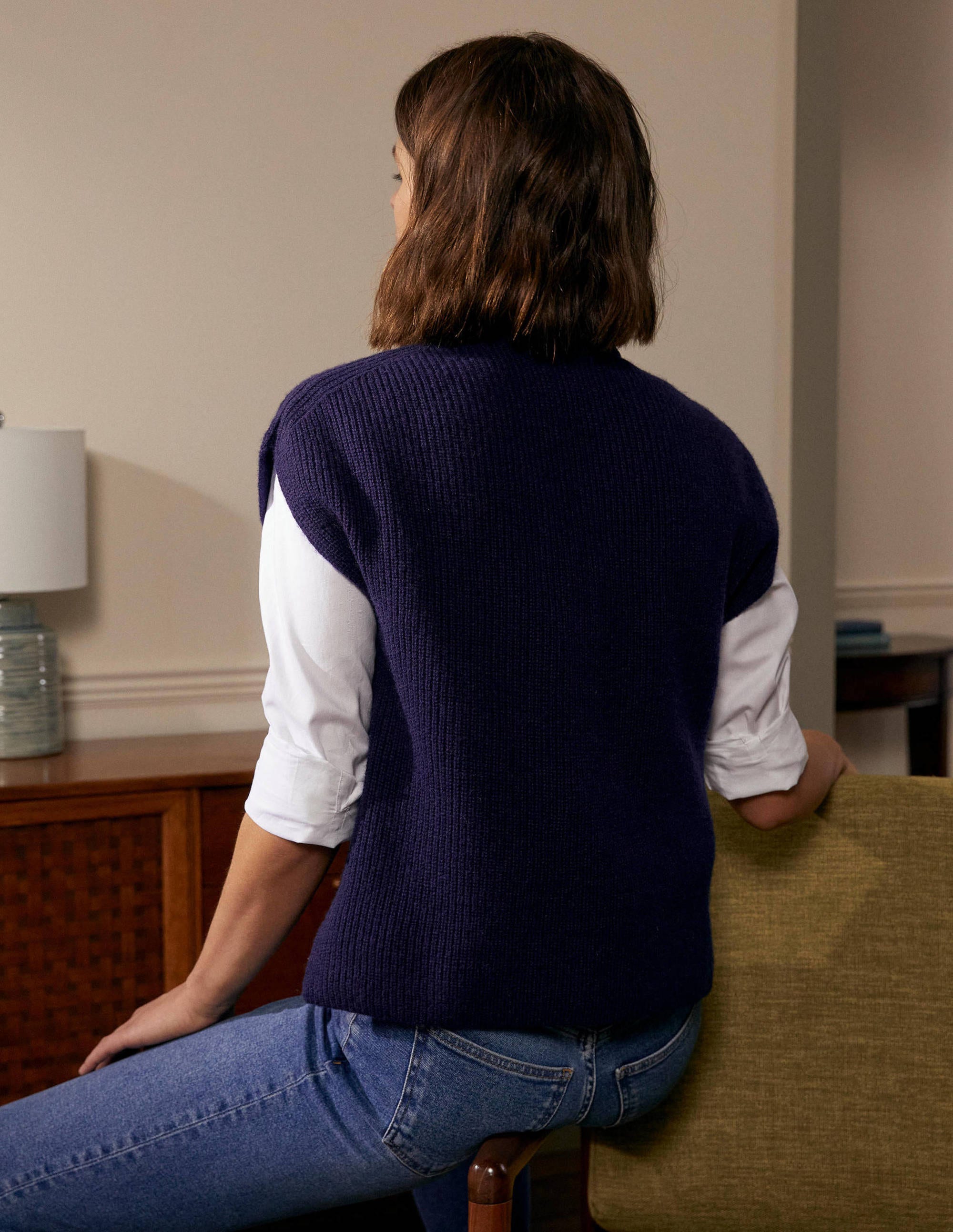 Relaxed Rib Sleeveless Jumper-Navy - Image 3